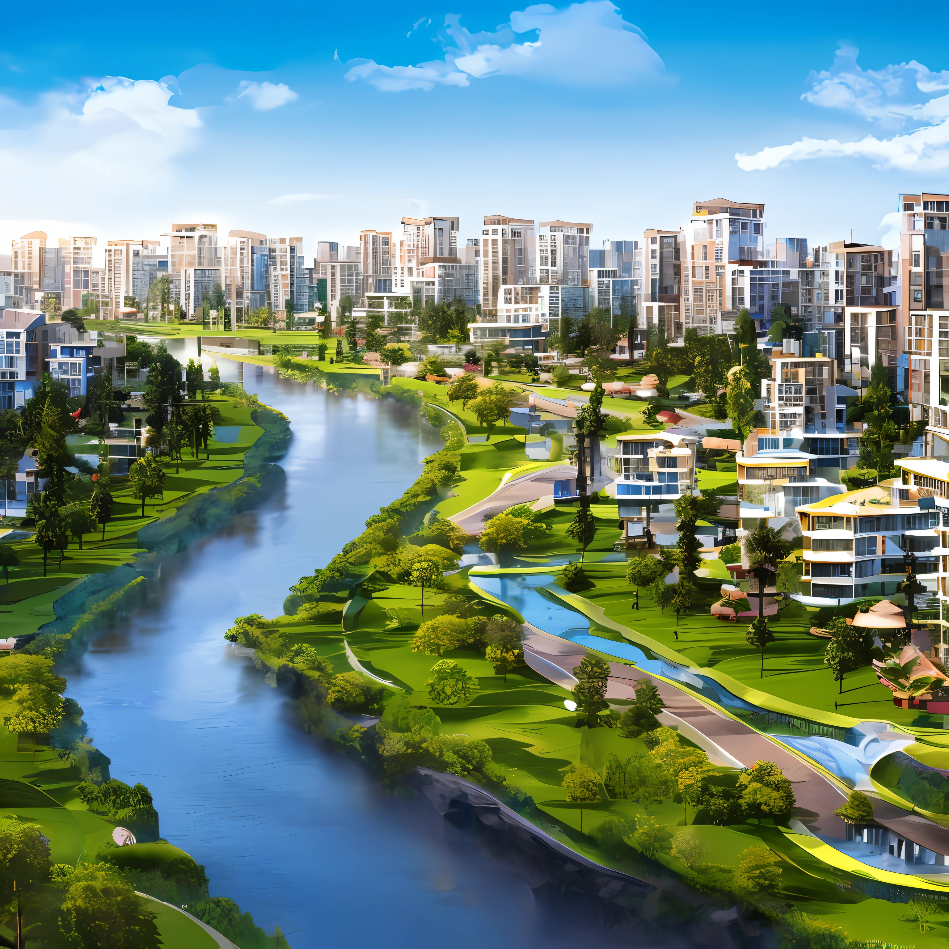 Overlooking the city effect,A river flows through,High-end residential area of the city, --auto