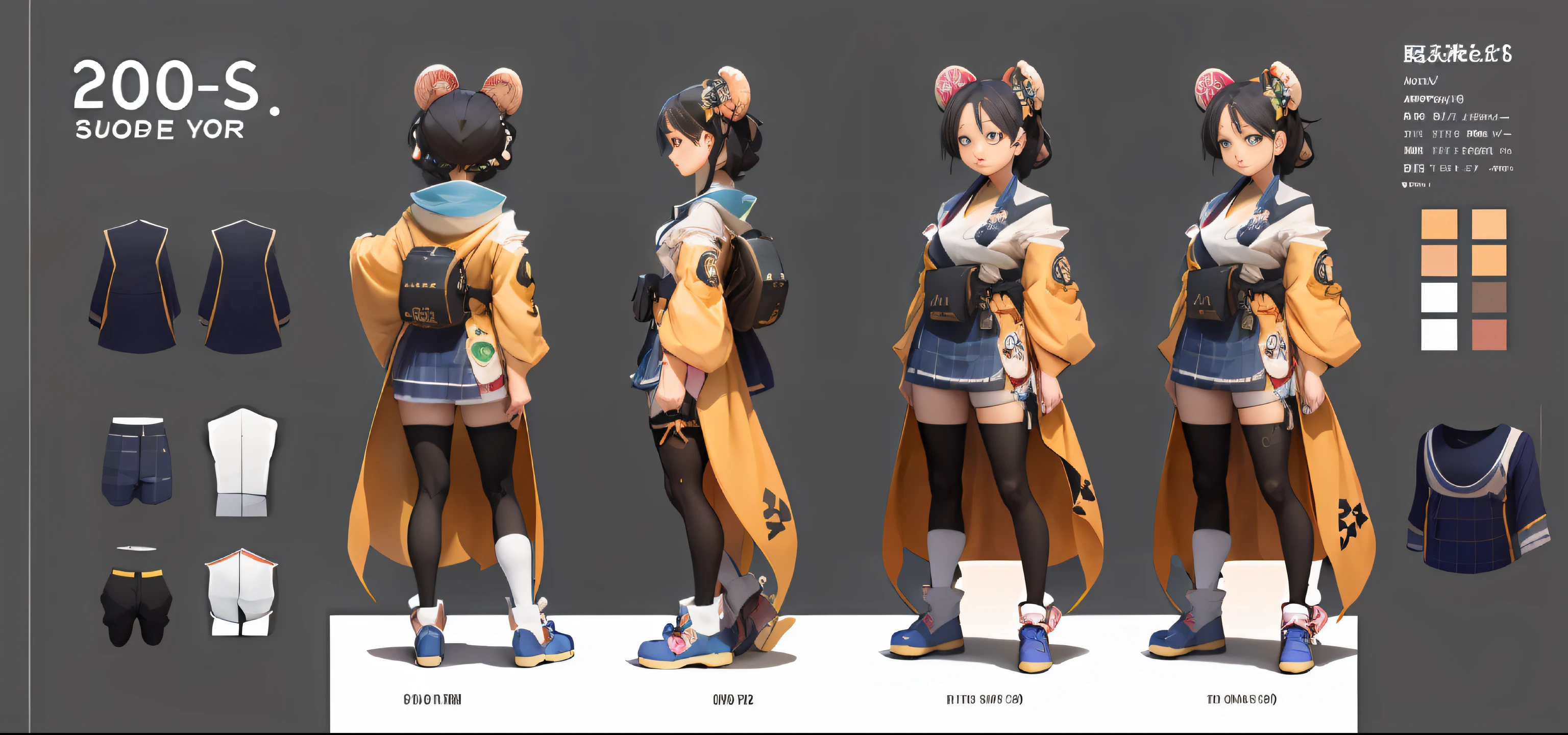 character turnaround sheet:2,three view drawing,full body shot:2,A cute girl dressed in a japanese idol outfit,anime aesthetic, super ultra detail --ar 16:12 --s 50 --niji 5 --q 2