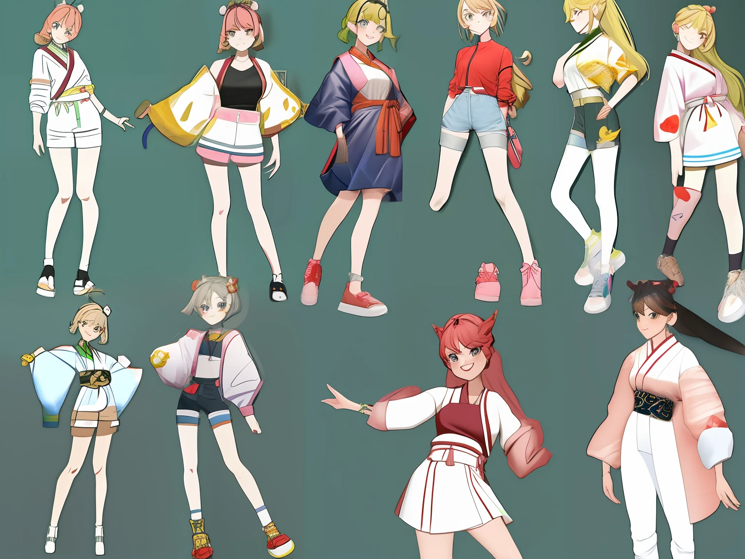 character turnaround sheet:2,three view drawing,Full body shot:2,A cute girl dressed in a japanese idol outfit,animeaesthetic, super ultra detail, Sporty wind, India, Ukiyo-e