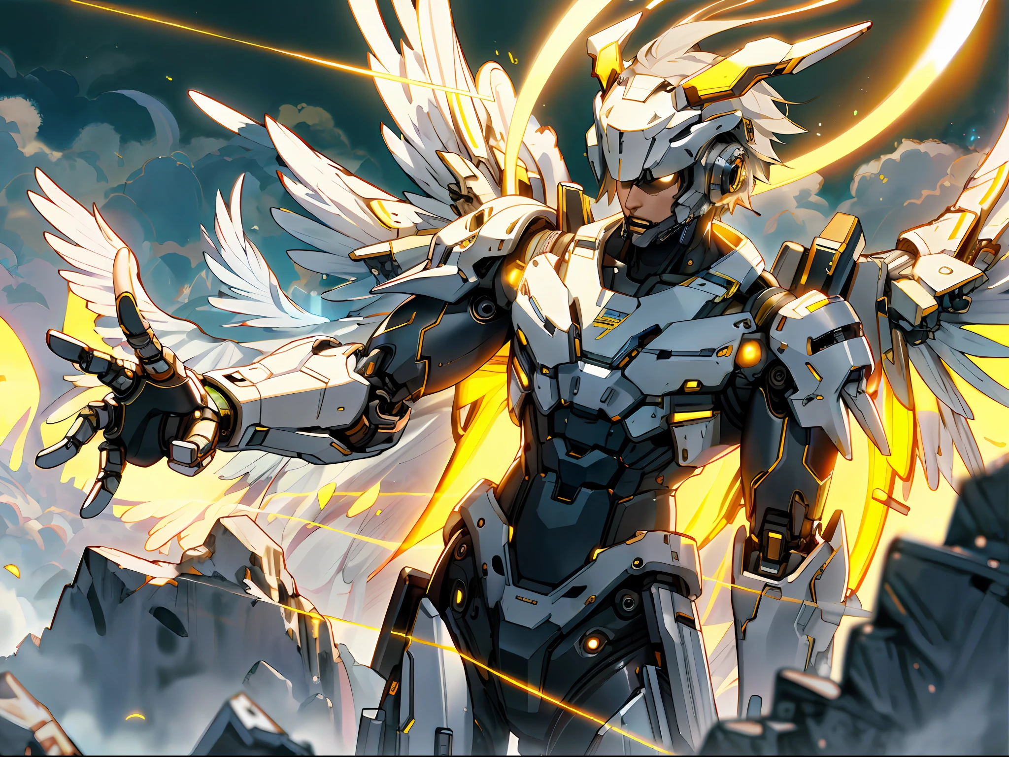 （realisticlying：1.4）， offcial art， Unity 8k wallpaper， hyper detailled，Delicate detail skin， （Movie Angle）（filmgrain：1.2）cinmatic lighting，Beautiful and beautiful，dynamic  lighting， masterpaintings， beste-Quality， Glowing skin， cyberpunked， Robotic arm， （Cyberpunk joints）， （neons）， （cybernetic implants：1.2）， （that enhances the）， （cowboy lens）， in night，（ 1boys：1.2）， Short Hair Hair， vests， upshorts，Lead singer of a rock band，heavy metal，Wear sunglasses，（plays electric guitar：1.5），With a cigar in his mouth，chain，Sliver，necklac，Live house，Fiery atmosphere，mesmerizing，（Speaker cabinet：1.3），electrical wires，Cable tail，Devil's Horn，Crazy pose，exhilarated，Huge pectoral muscles，Muscle contouring，Abs，（body complet：1.2），（streets background：1.2）