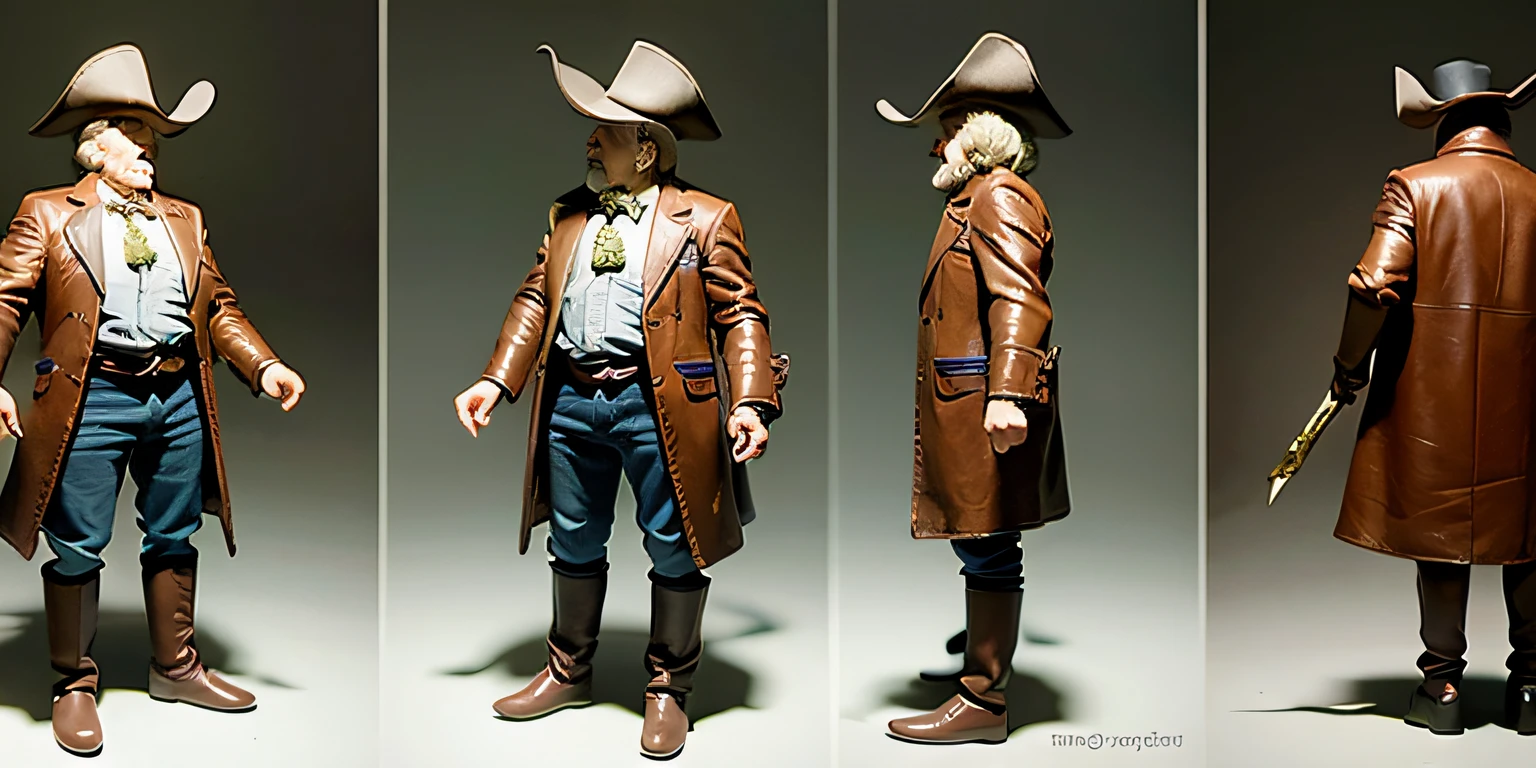 Full body Full body photo Three views of a person, Old man in pirate costume，Brown pirate hat blonde, figure-eight beard, scars on hands Full detailed text, extra detailed body, whole body highly detailed, full character body, Highly detailed body, Detailed body, retopology, detailed body structure, character model, Character modeling, Stylized proportions, realistic body structure, highly detailed figure, character sculpt, ( highly detailed figure ), pvc poseable