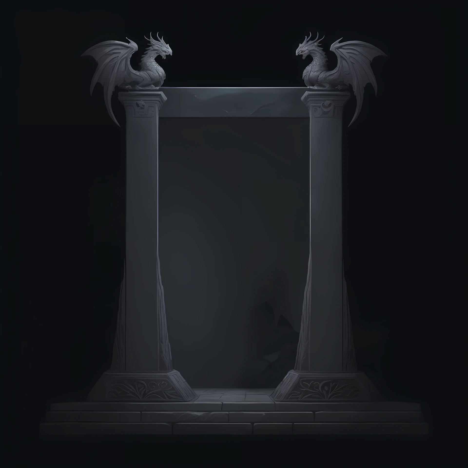 There is a black base,There are two taps on it, game assets, ornate border + concept-art, dungeon background, seperated game asset, dark tomb setting, game overlay, mythical shrine, stone gate to the dark cave, Gothic epic library concept, pillars of ice background, dark castle background, game asset occult, odin's stone arena background