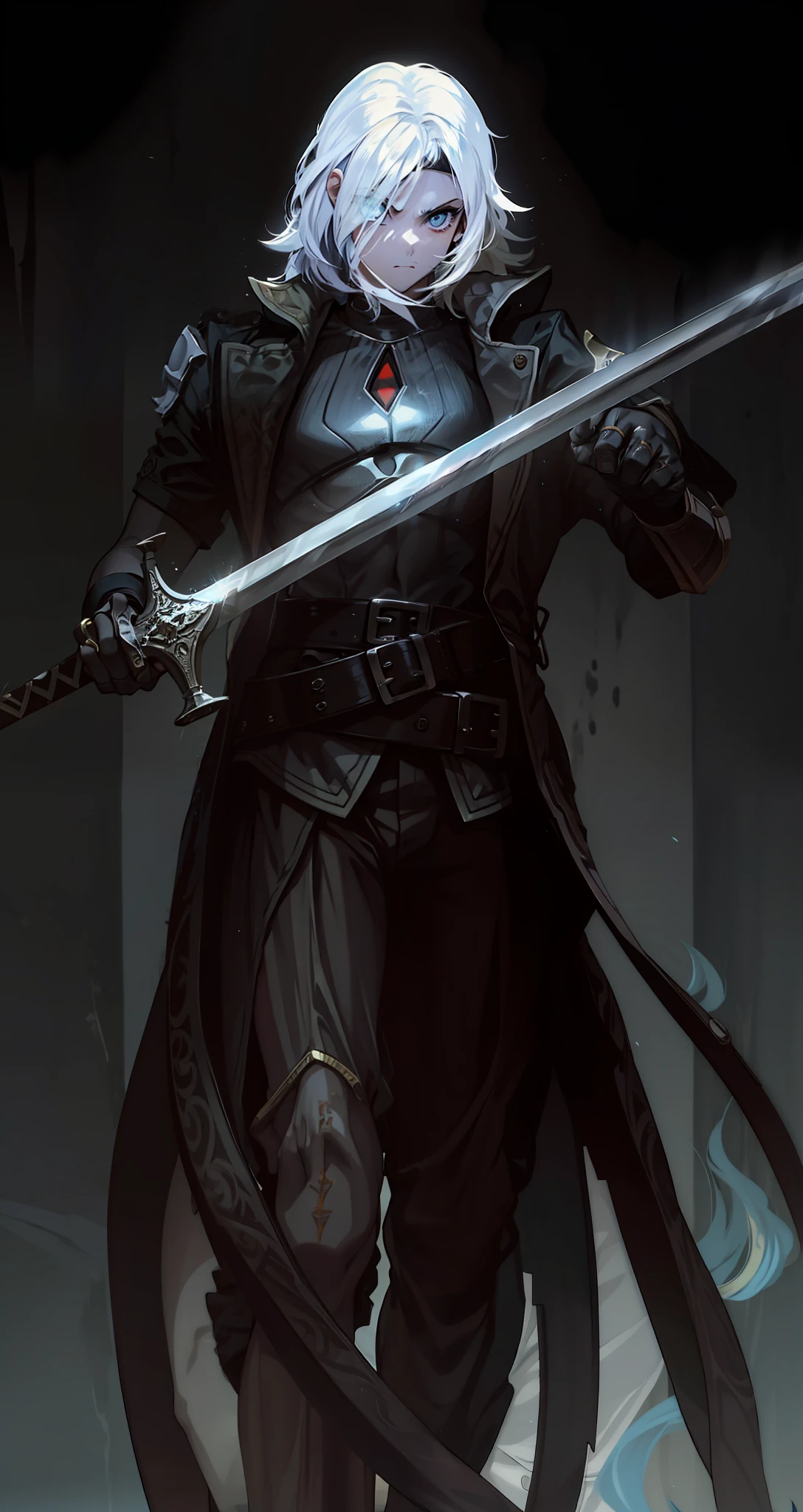 menino, pele morena, holding a sword with both hands, orelhas pontudas,4k, olhos amarelos, Armadura preta,pelo de animal negro nos ombros