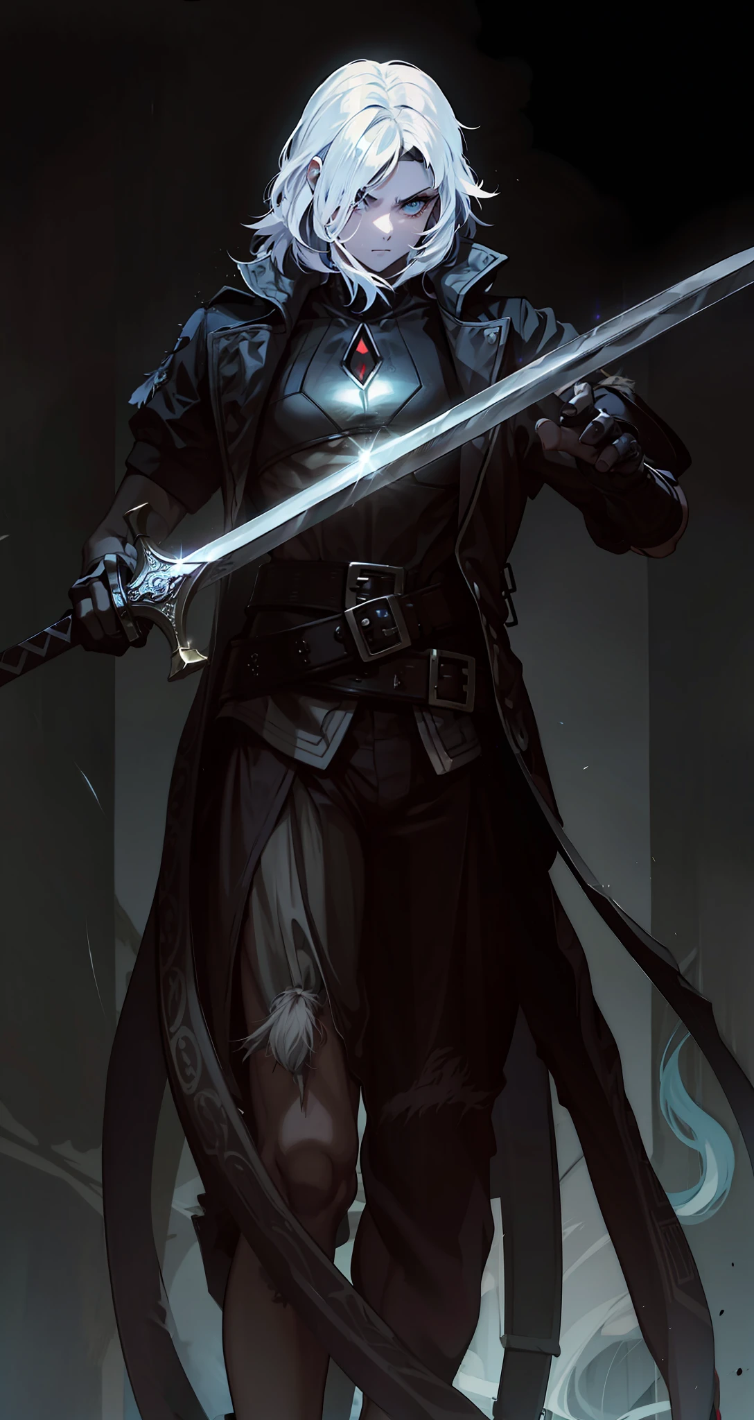 menino, pele morena, holding a sword with both hands, orelhas pontudas,4k, olhos amarelos, Armadura preta,pelo de animal negro nos ombros