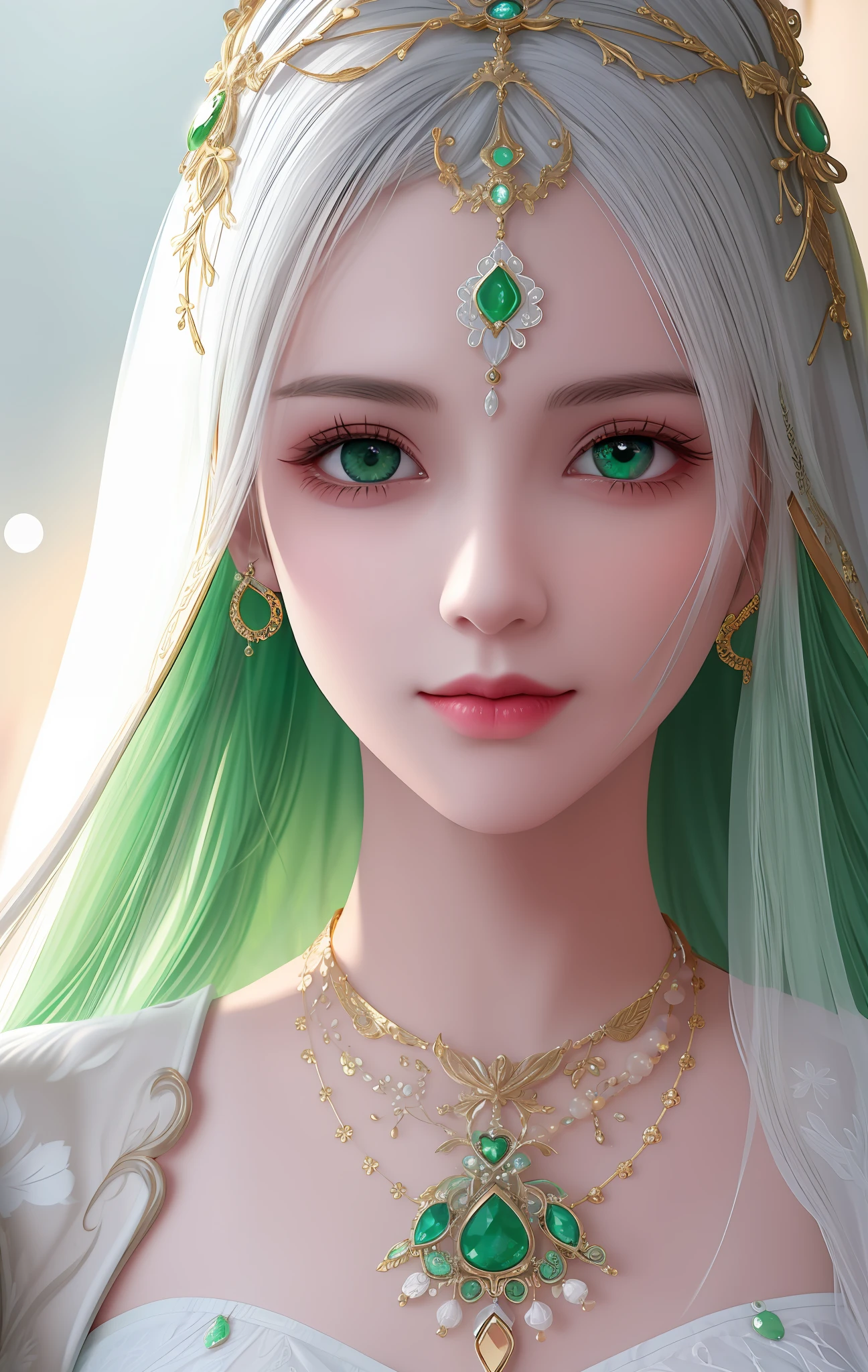 Only proverbs that explain true knowledge can be adorned by the god of wisdom，Therefore, all her clothing is regarded as the holy word by the faithful[38] 。The overall color scheme of Nasida is mainly grass green，Gray and white are supplemented。The appearance is that of a young girl，Has elven ears。Her long grayish white hair is tied into a side ponytail，The ends have a distinct green gradient。Nasita's iris is dark green。The bottom layer of the iris is dark green，The cruciform pupil is light green，The shape is a four-leaf clover，There is a circle of dark green lines around it。Narcida wears a green cloak，and wearing a white bud dress。Wearing white pumpkin pants，The skirt has gold lines on the surface，The inner side is a light green foliar pattern。Wear white foot socks on her feet，The outside is a shoe with a metallic pattern。The headdress is a combination of four-leaf clover and heart-shaped leaves，There is a metal bracelet on the arm，Including the lock-like decoration on the back cape[1] 。