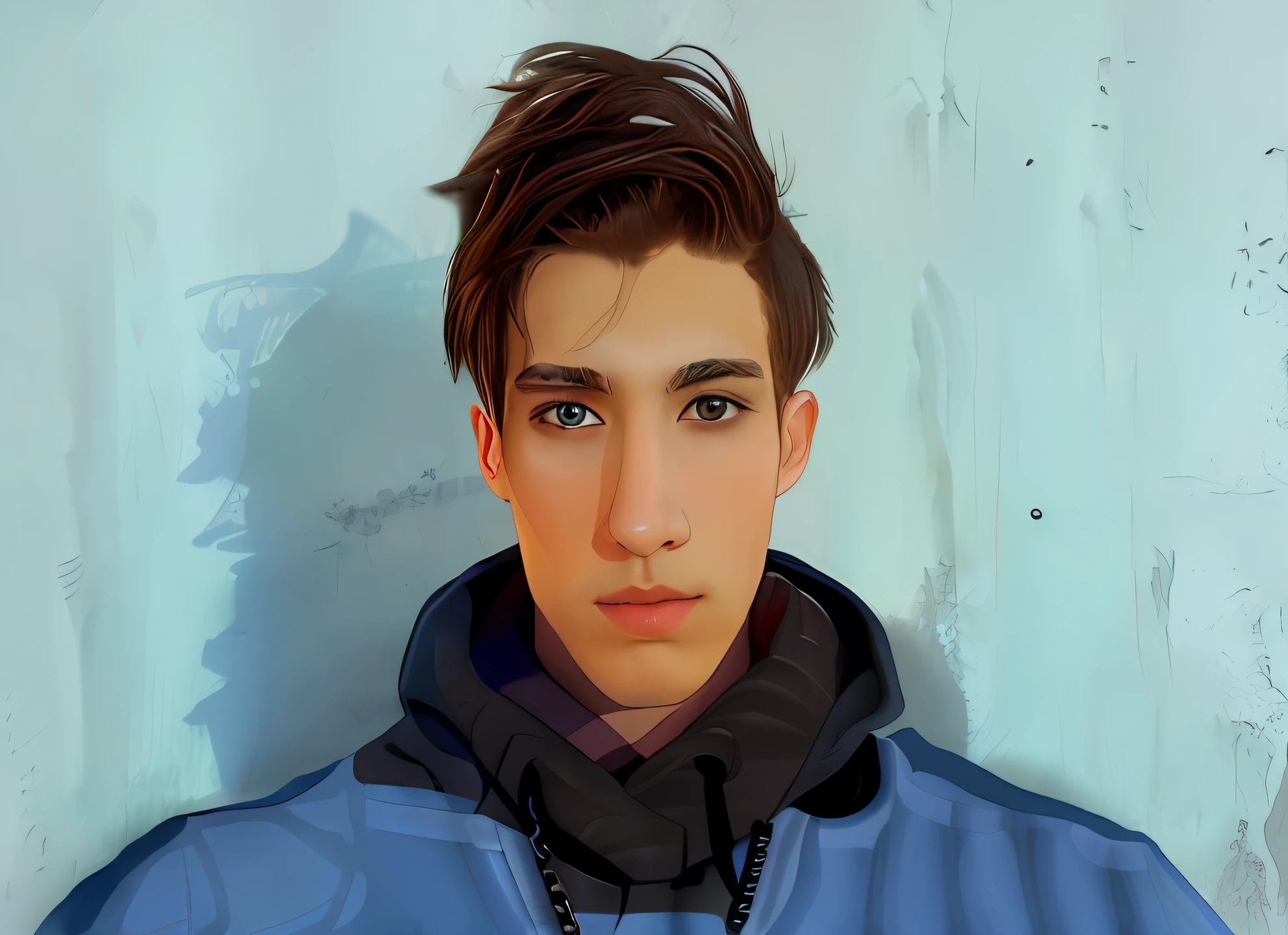 A young man in a blue hoodie and necklace