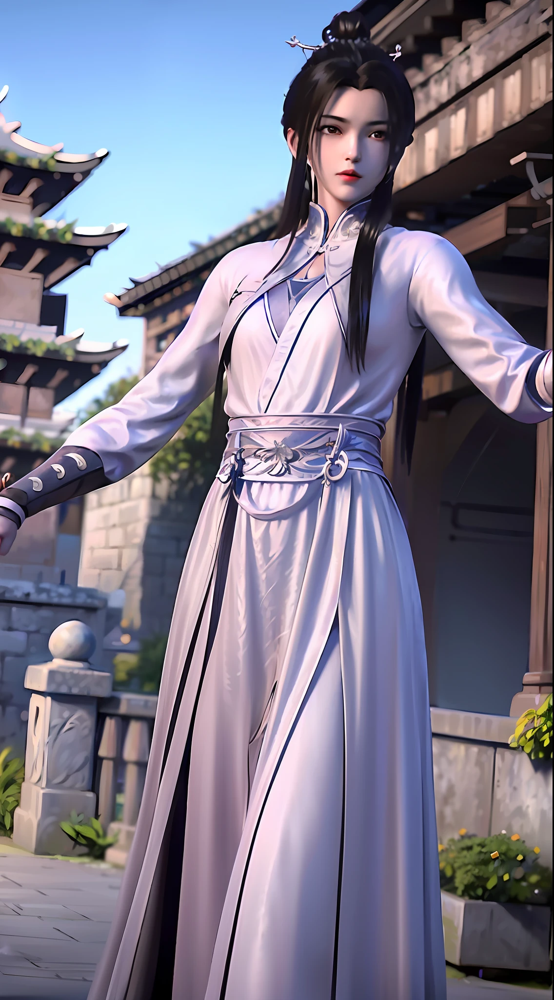 masterpiece,best quality,1girl, black_hair, breasts, china_dress, chinese_clothes, dress, hair_ornament,cowboy shot,dynamic pose, dynamic angle,