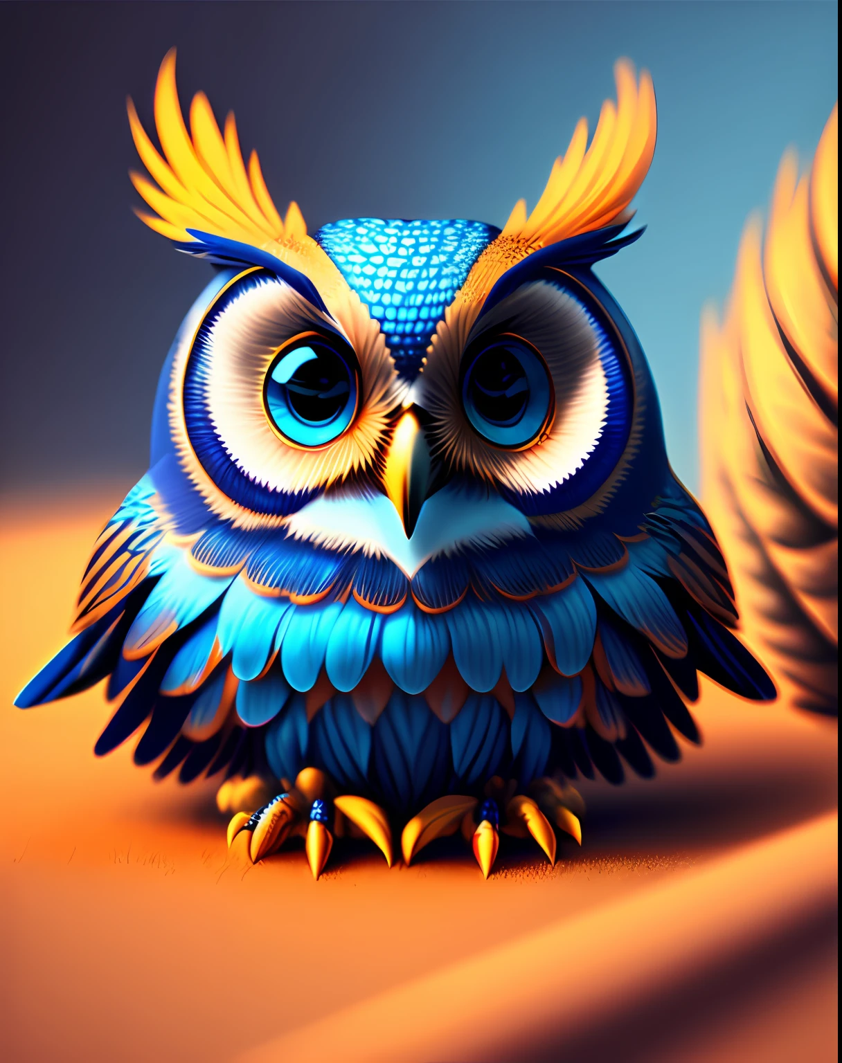 Digital drawing of blue eyes owl,unreal engine rendered + goddesses,ighly detailed,beeple global illumination,masterpaintings,8K Ultra Clear,Exquisite gorgeous jewelry,trending on cgisociety,Motion graphics,rossdraws global illumination,cgsociety