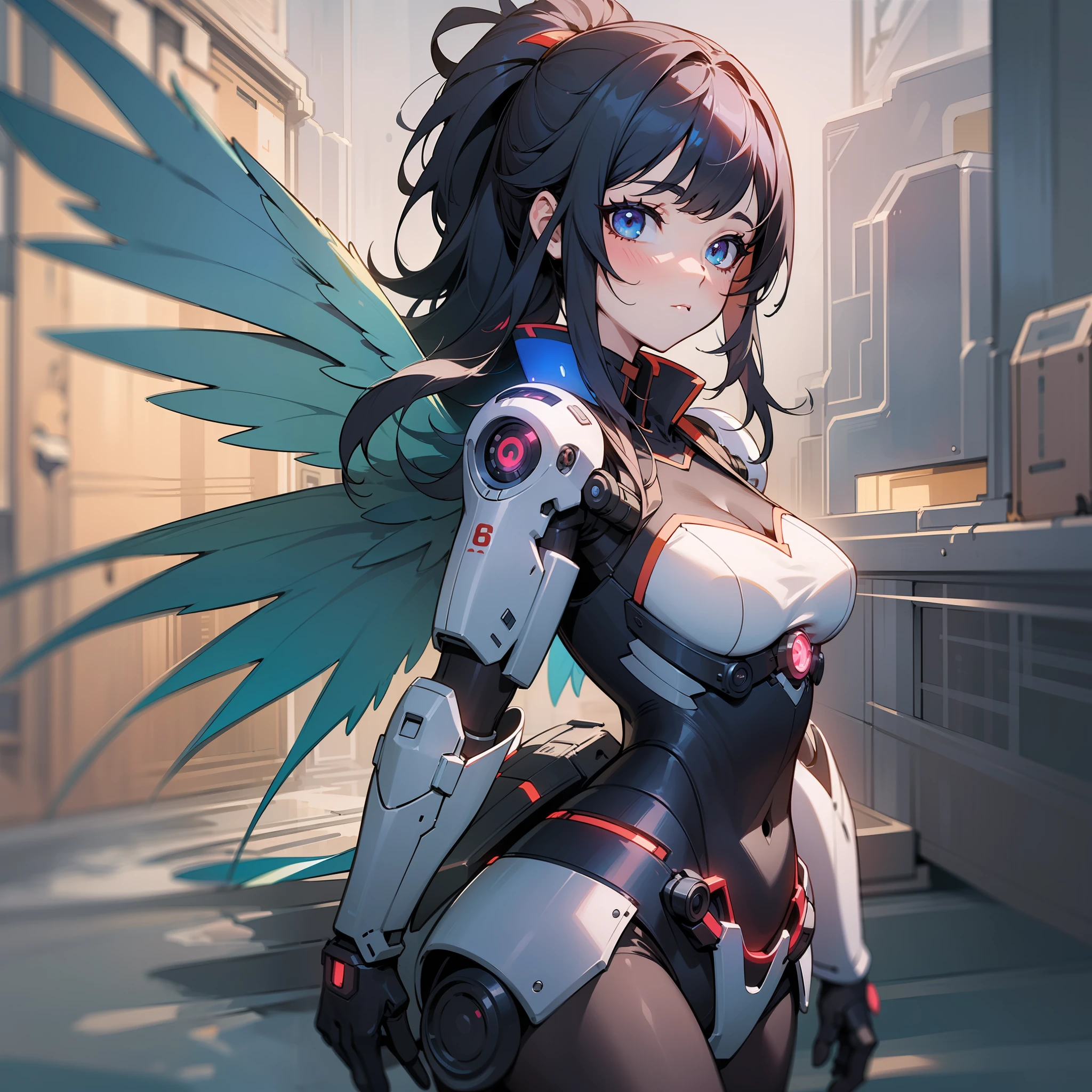 (masterpiece, best quality), (detailed beautiful eyes), (detailed eyes and detailed face), (beautiful clear background), (extremely detailed CG, super detailed, best shadows), (( depth of field)), beautiful conceptual illustration, (illustration), (extremely delicate and beautiful), (perfect detail),8k, Anime girl with wings and sword standing in a puddle, cyberpunk art inspired by Krenz Kuschat, pixiv, fantasy art, mechanized valkyrie girl, guweiz on pixiv artstation, guweiz on pixiv artstation, guweiz, best anime 4k konachan wallpapers, digital cyberpunk anime art, cyberpunk anime girls mecha