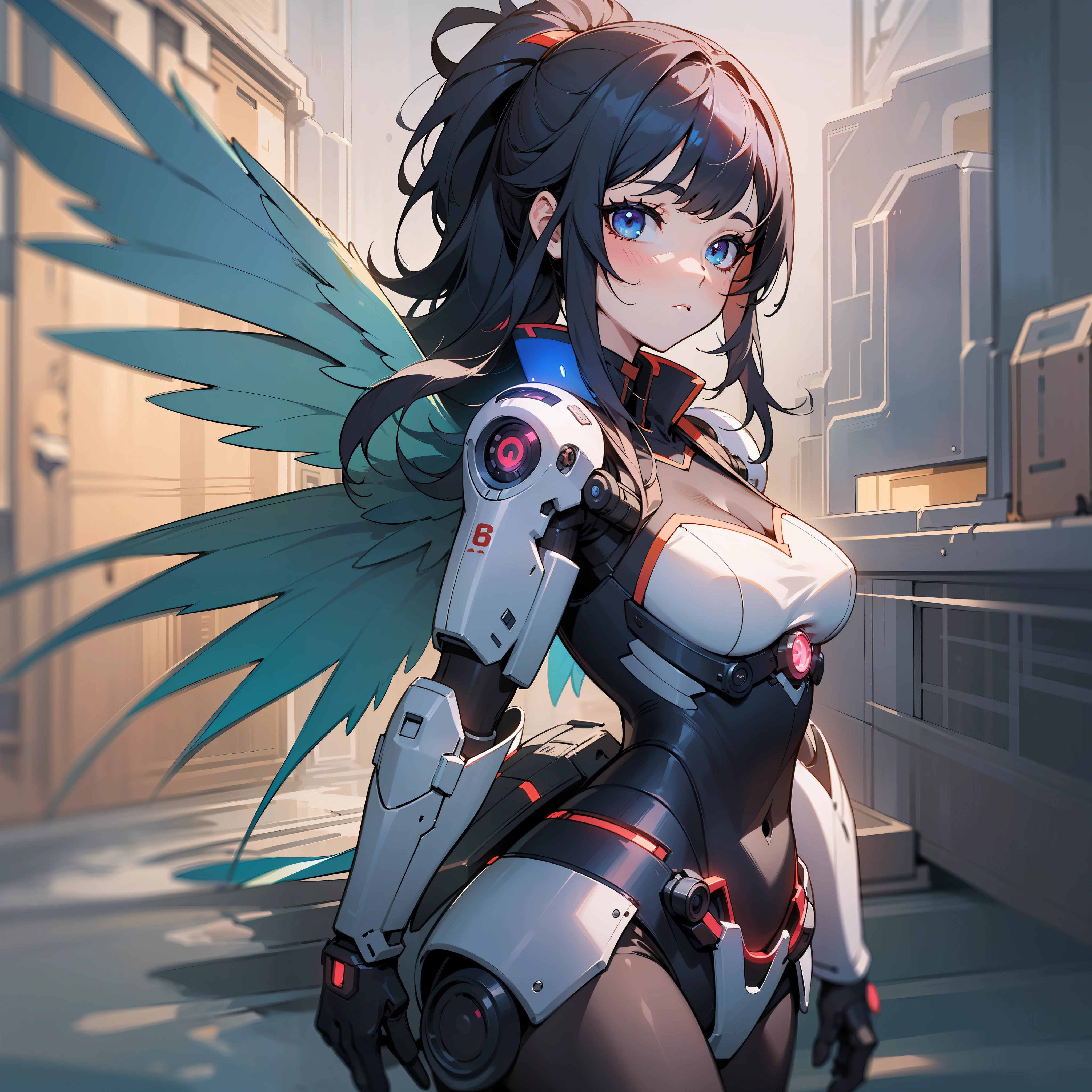(masterpiece, best quality), (detailed beautiful eyes), (detailed eyes and detailed face), (beautiful clear background), (extremely detailed CG, super detailed, best shadows), (( depth of field)), beautiful conceptual illustration, (illustration), (extremely delicate and beautiful), (perfect detail),8k, Anime girl with wings and sword standing in a puddle, cyberpunk art inspired by Krenz Kuschat, pixiv, fantasy art, mechanized valkyrie girl, guweiz on pixiv artstation, guweiz on pixiv artstation, guweiz, best anime 4k konachan wallpapers, digital cyberpunk anime art, cyberpunk anime girls mecha
