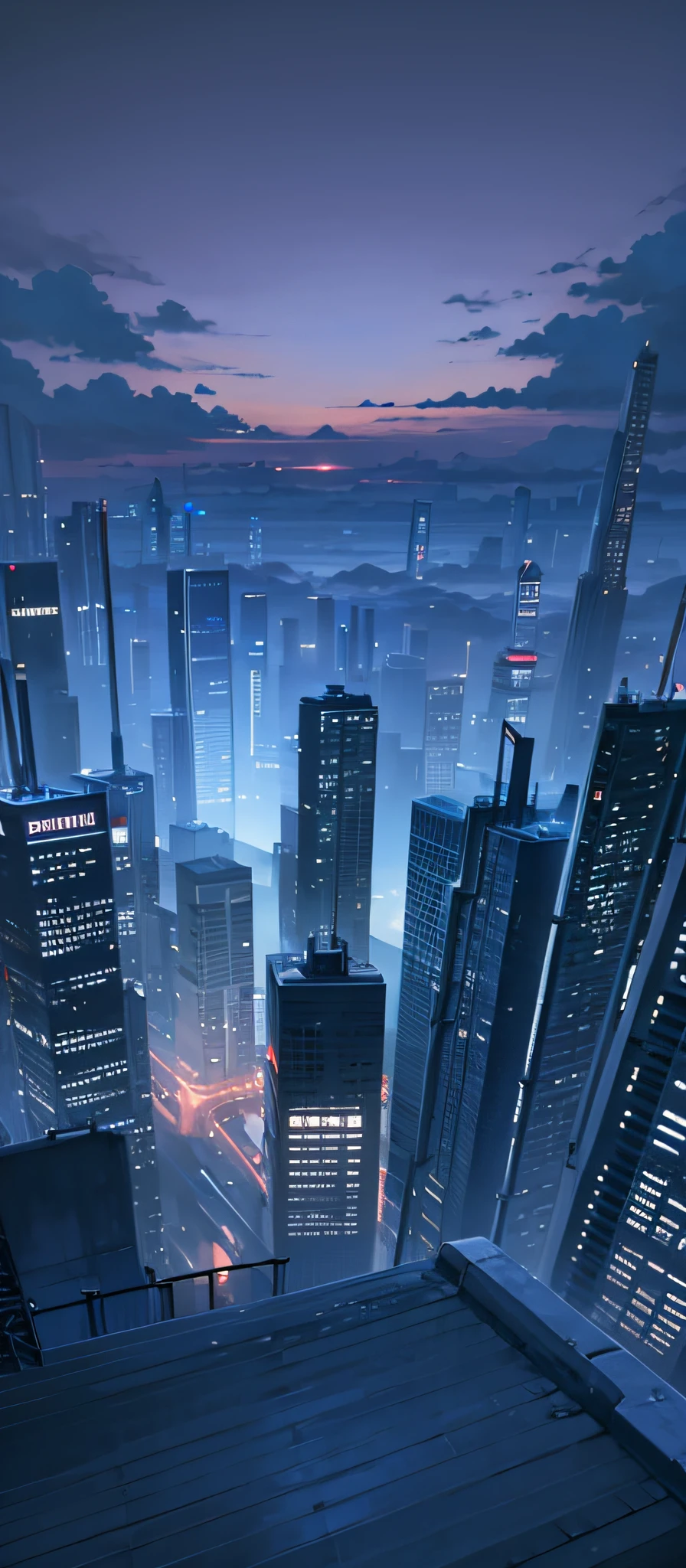 Overlooking，viewed from bird's-eye，anime scene of a city with a sunset in the background, Shinkai. —h 2160, neo tokyo background, Shinkai. High detail, anime style cityscape, style of makoto shinkai, hd anime cityscape, in style of makoto shinkai, studio glibly makoto shinkai, Makoto Shinkai style