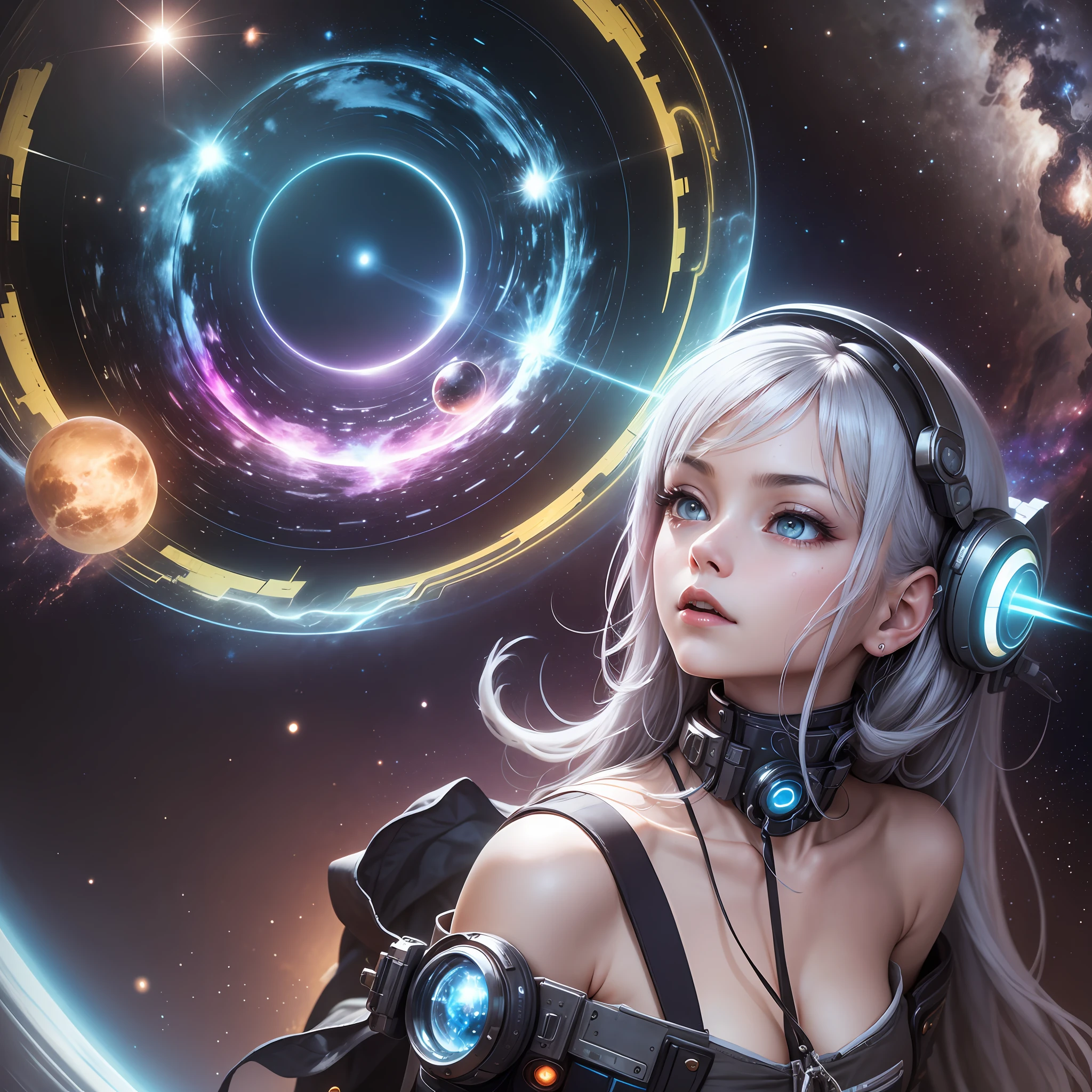 Space battleship、sci-fi movie、A futuristic world、Science fiction universe space、Bank Starfield、Saturn ring、Tech shines、Light energy magnetic levitation、Quantum collision、Time travel、ultra high def、hyper-detailing,Deep view、Lagrange --auto --s2