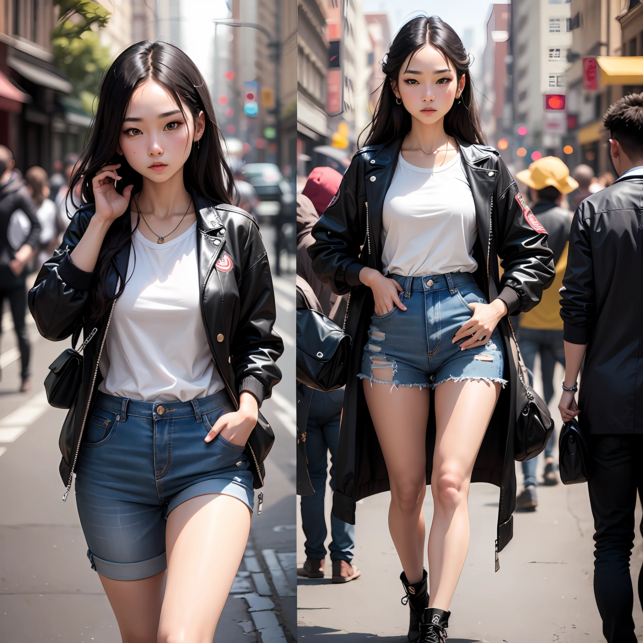 One model with the same outfit，Different actions，realperson --auto