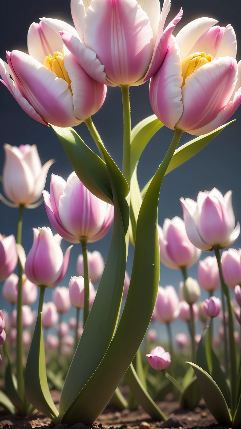 Three tulip, three tulips in the tree,tulips,dark background,high resolution,high quality