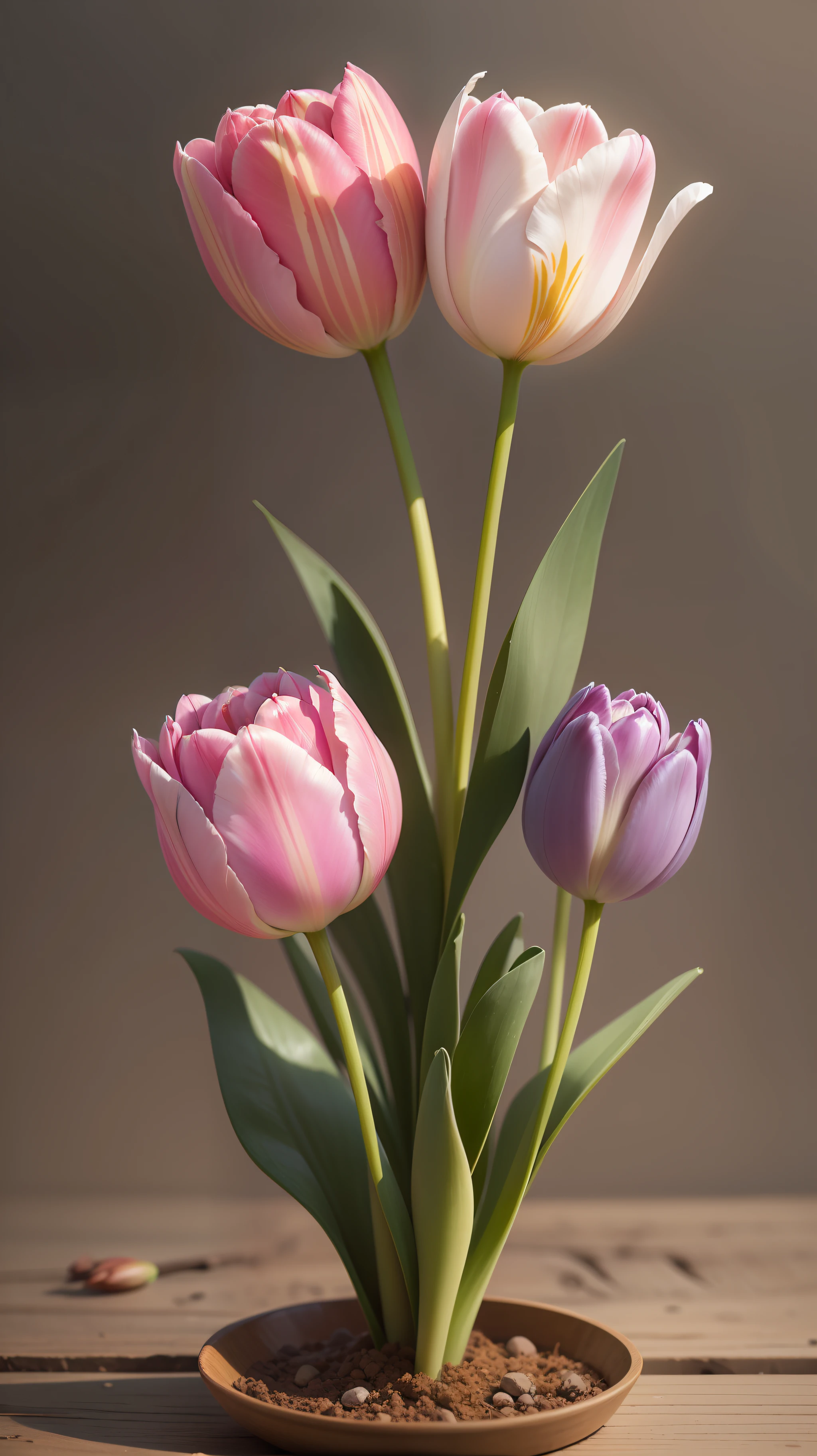 Three tulip, three tulips in the tree,tulips,dark background,high resolution,high quality