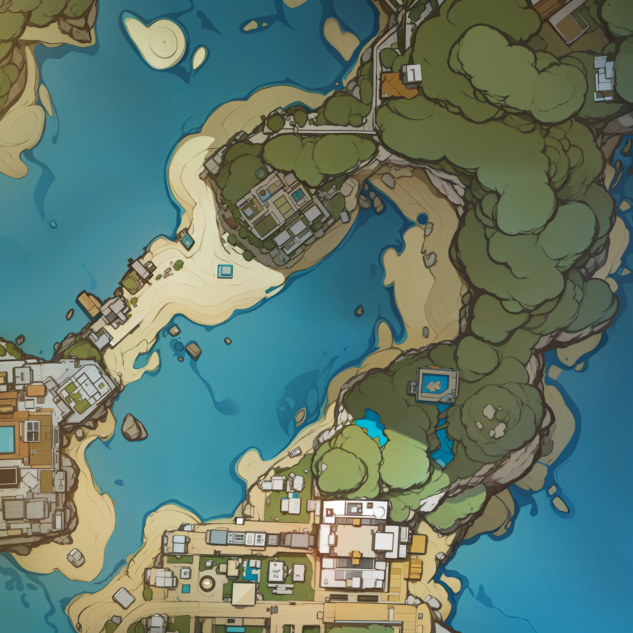 teyvat, sea, island, road, town