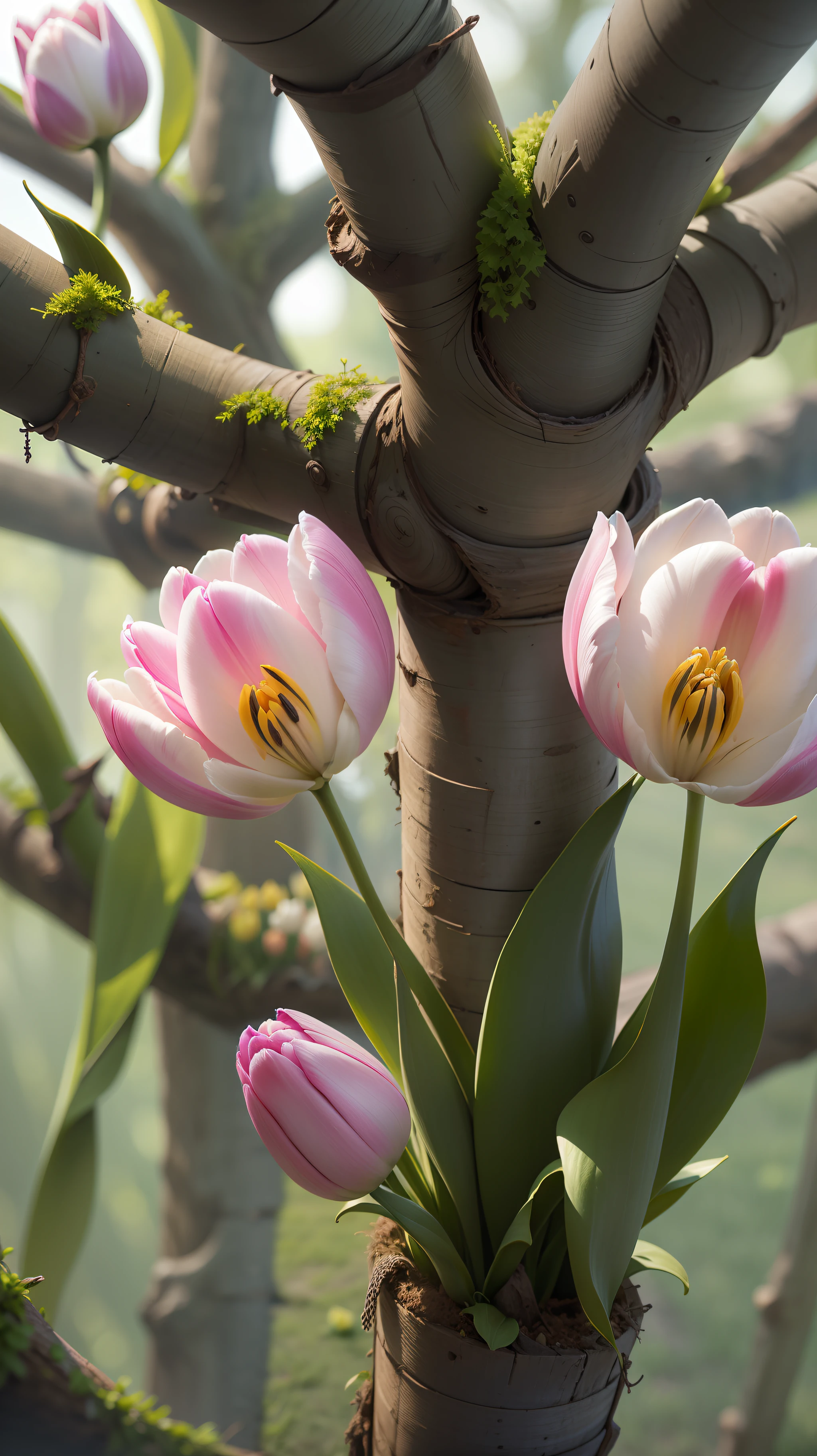 Three tulip, three tulips in the tree,tulips,dark background,high resolution,high quality