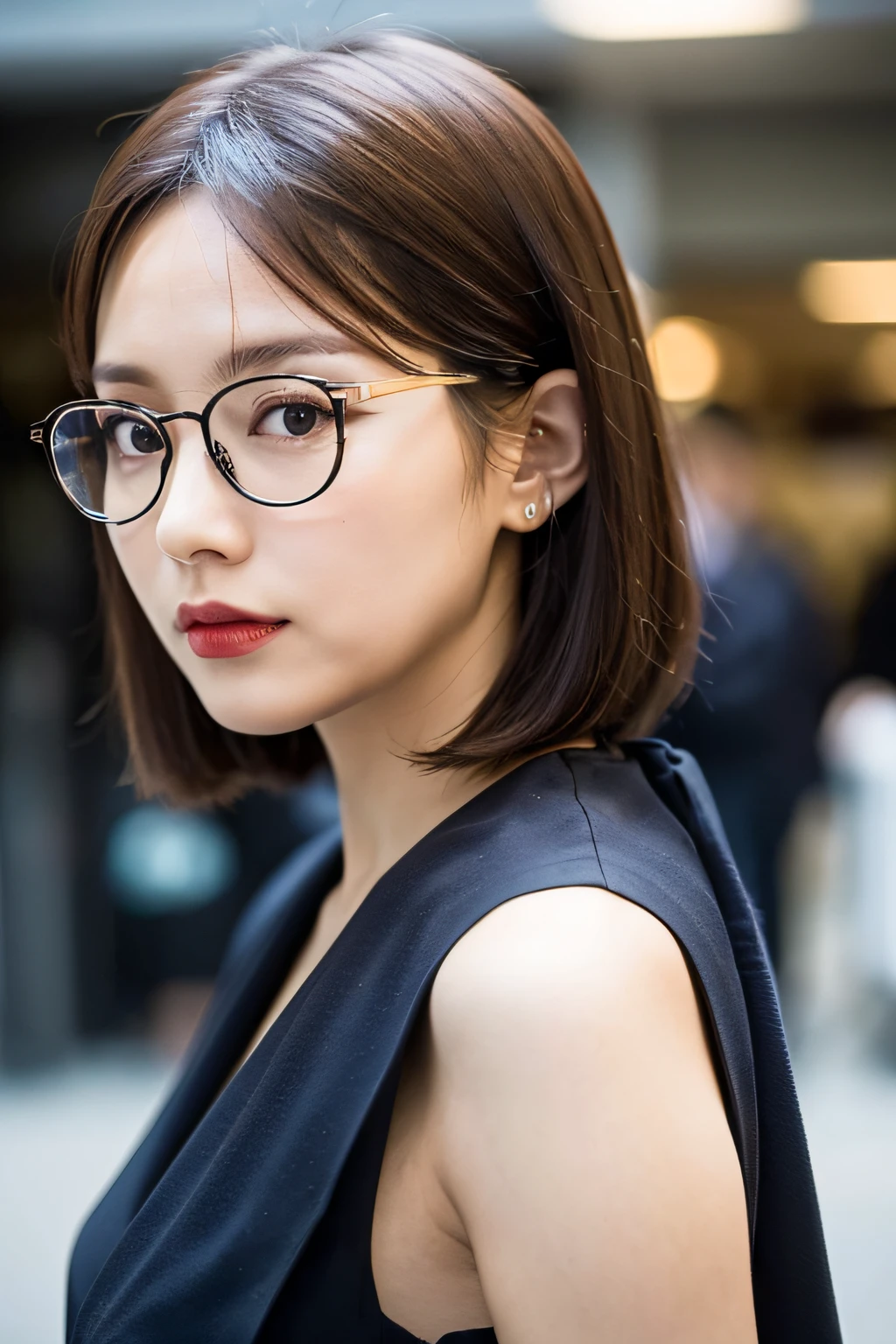 (supermarket:1)、PM、Doctor Gown、Light brown fringe shorthair、Light brown eyes、1 Belarusian girl、Innocence、(Realistic)、(intricate-detail:1.2)、(巨作、:1.3)、(beste-Qualit:1.4)、 (ultra-high-resolution:1.2)、ultra-high-resolution、(Detailed eye)、(detailed facial features)、lt、8K resolution、(lense flares:0.7)、turned around、Busy with inspection reports、Face Viewer、lt 、Wearing secretary-style glasses