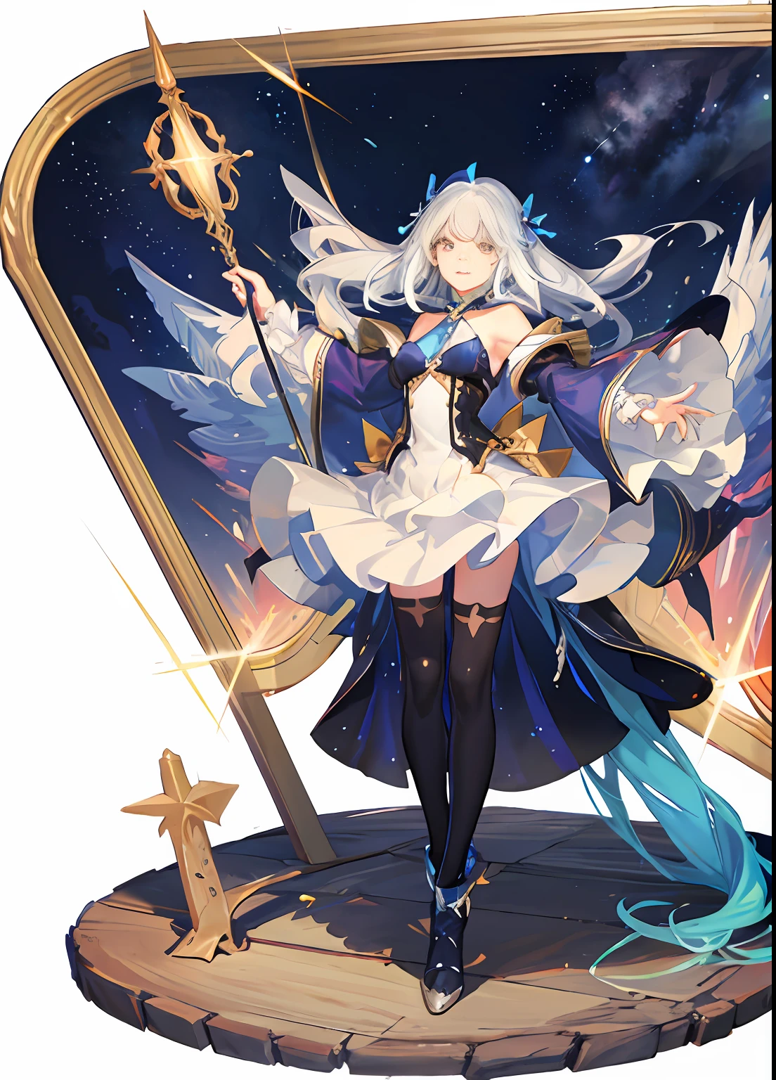 ((magical girl)), ((gorgeous starry sky background)), ((ultra-detailed)), ((best illustration)), ((cinematic lighting)), dynamic angle, floating, finely detailed, (glitter:1.2), (sparkle:1.2), (shine:1.2), classic, (painting:1.1), (sketch:1.1), (best quality), (masterpiece:1.2), (anime style), (solo), beautiful detailed face, (cute face:1.3), (big eyes:1.3), colorful hair, (long hair:1.2), (floating hair:1.2), (magical girl outfit), detailed outfit, (sparkling wand:1.3), (magical effects:1.3), (flowing skirt:1.2), (cute boots:1.1), (transparent fabric:1.1), (twinkle:1.2), (glow:1.2), (radiance:1.2), (flicker:1.2), (dazzle:1.2)