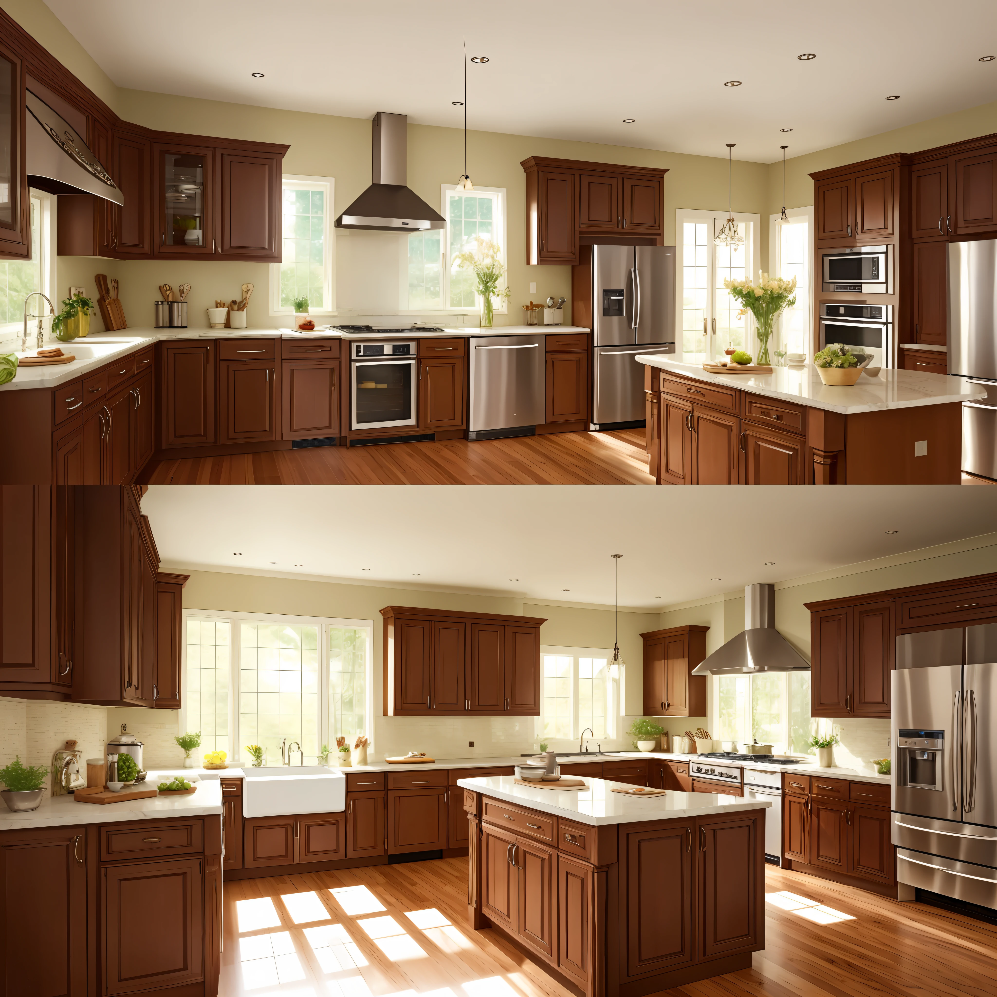 Spacious kitchen，Light brown kitchen door，exquisitedetails, --auto