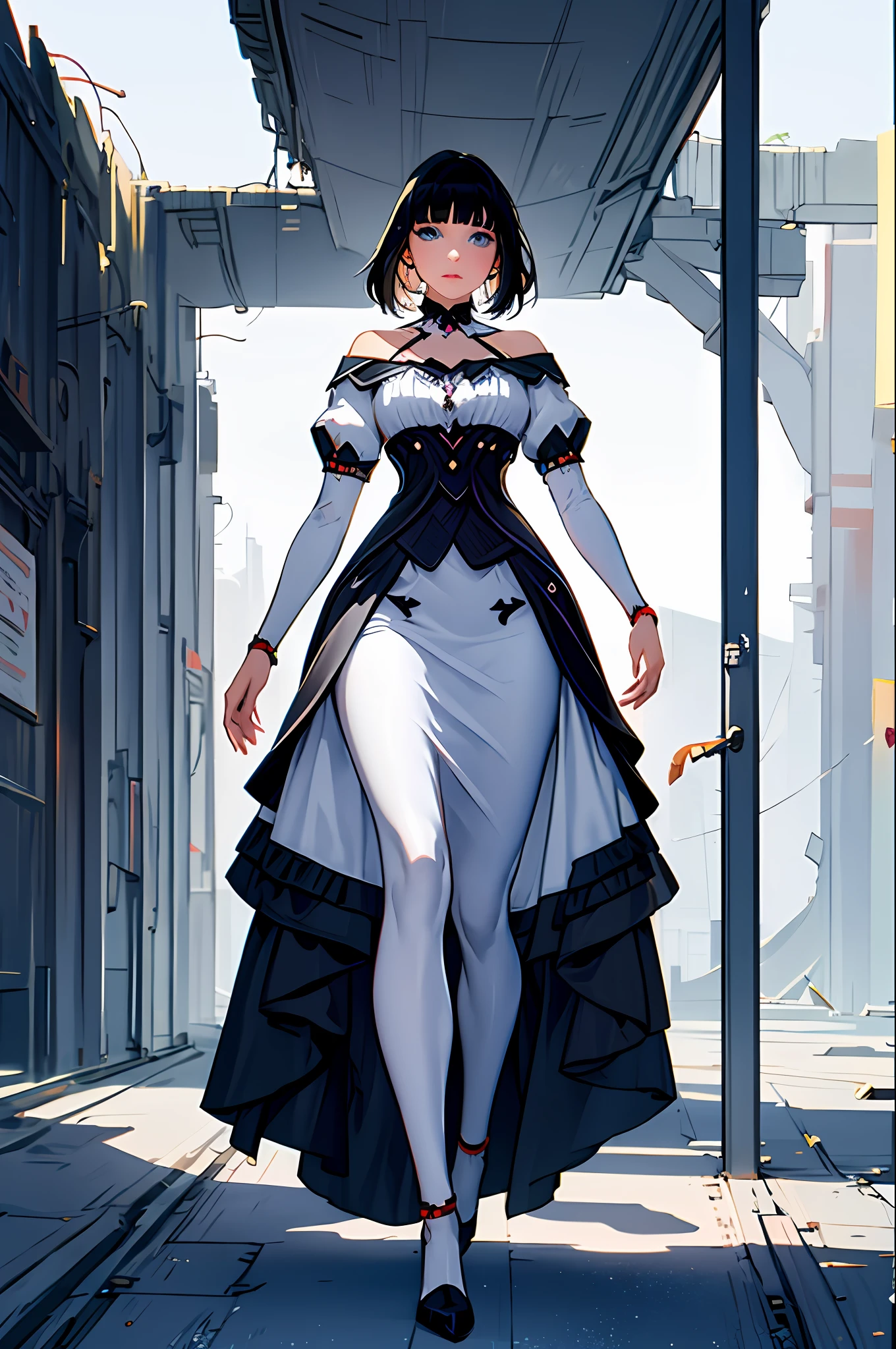 Highly detailed, High Quality, Masterpiece, beautiful, Katheryne, 1girl, solo, Glitching, glitch, black hair, bangs, curvy hourglass figure, full body.