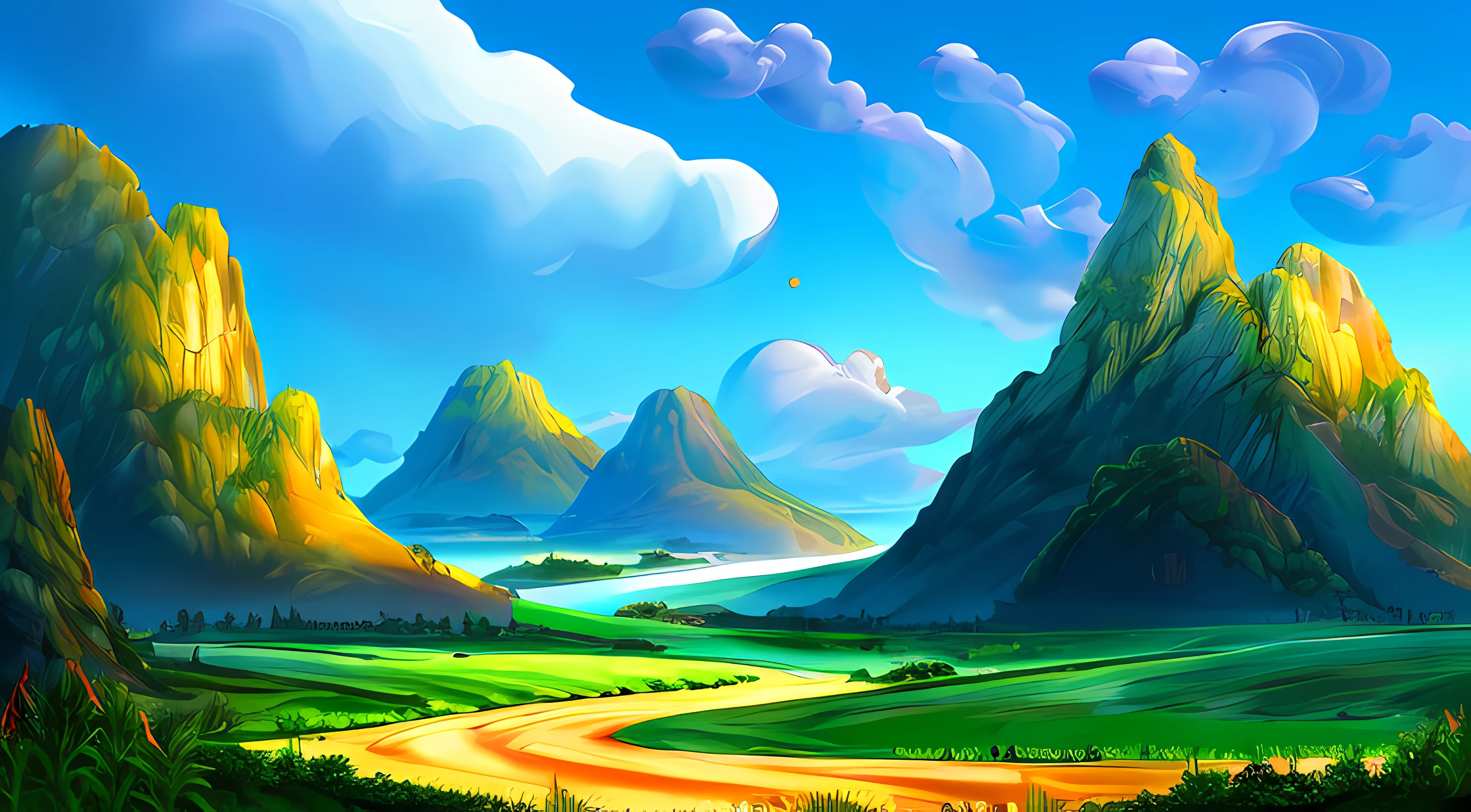 Background: Landscape of a mysterious magical place in the mountains with dragons and magic --auto