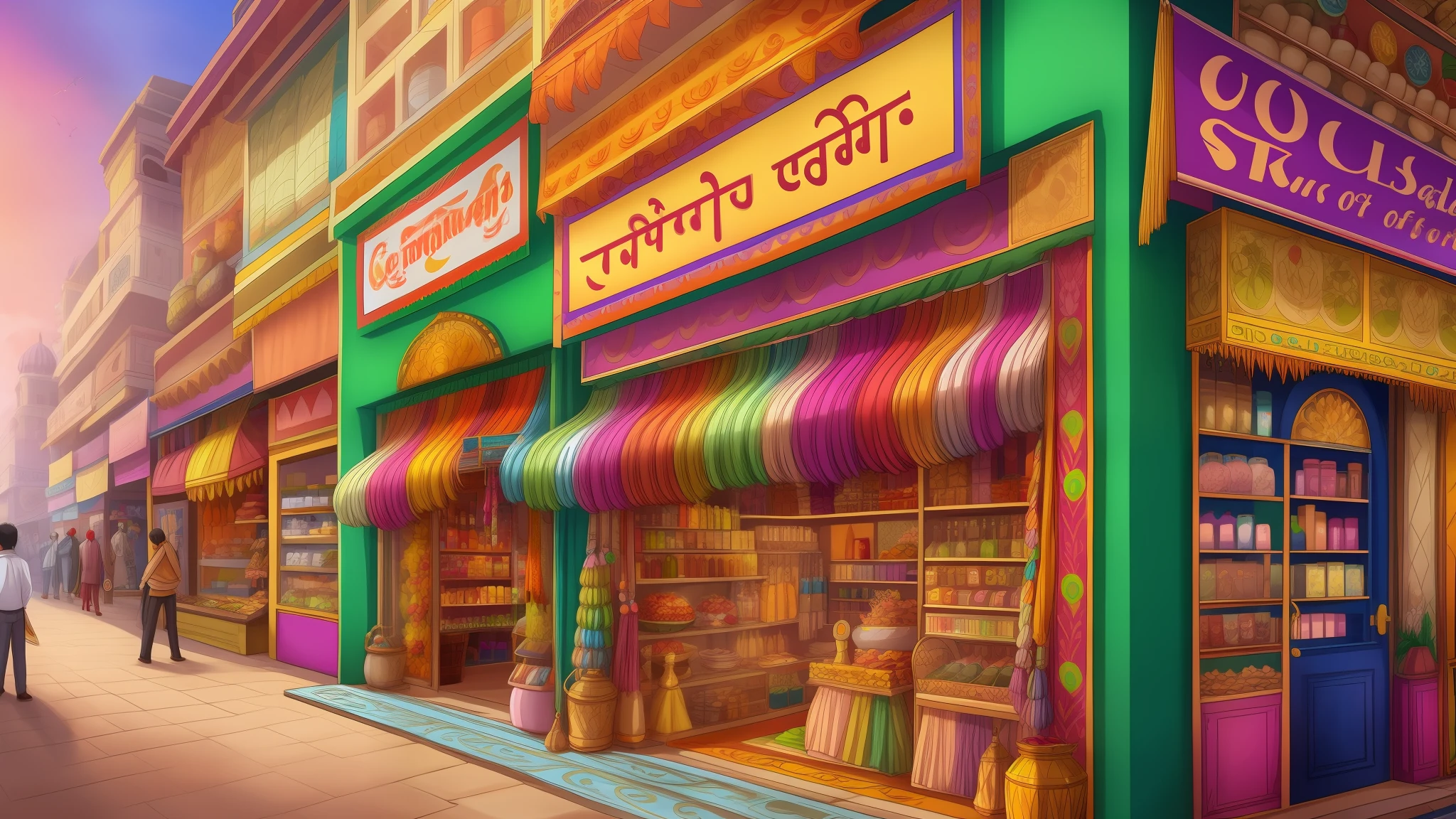 A indian shop with many coustomers in cartoon