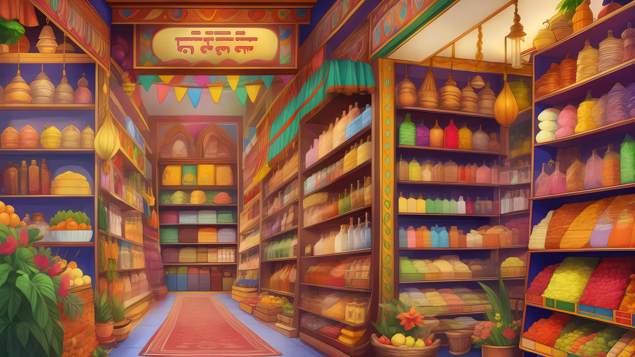 A indian shop with many coustomers in cartoon