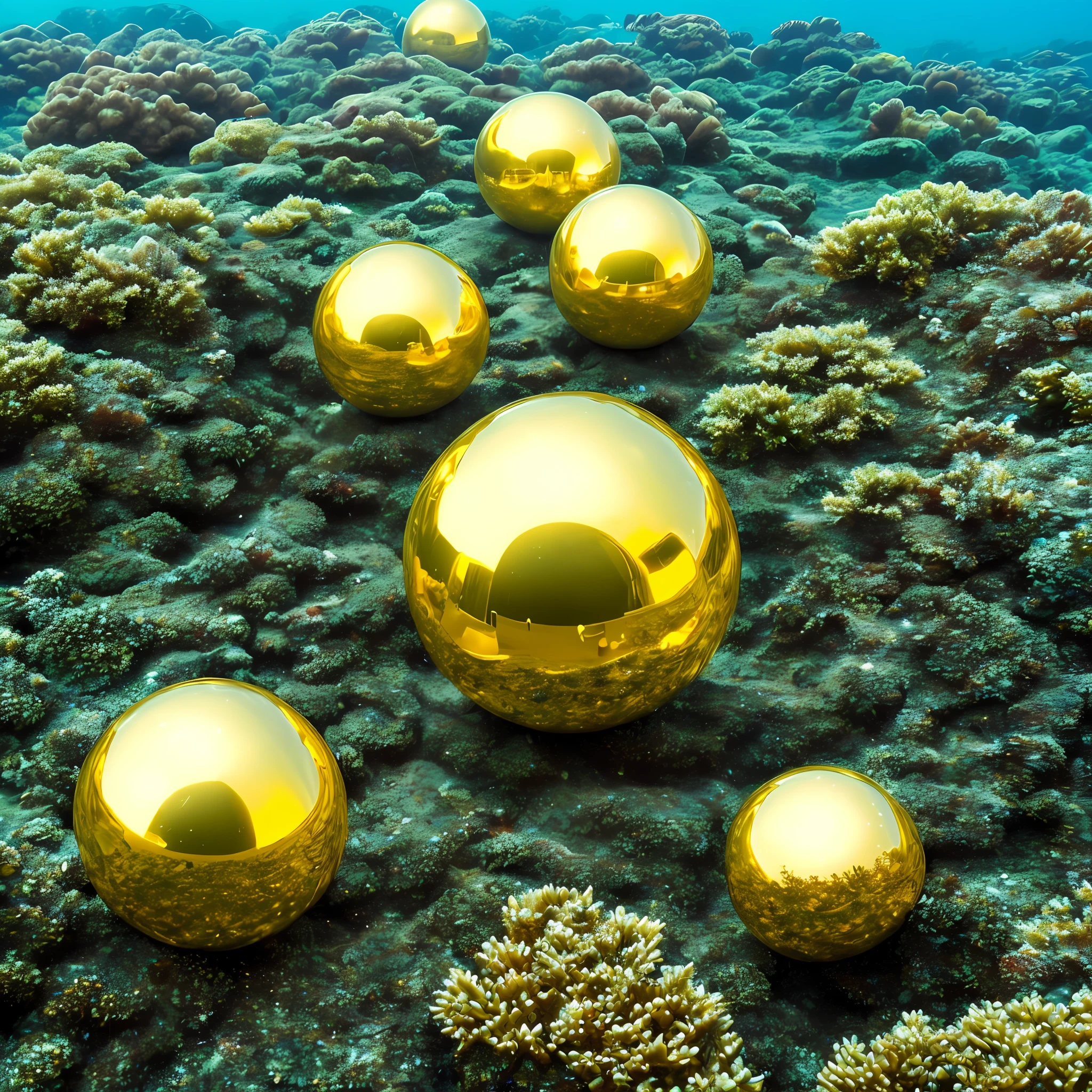 Shinny gold ball shinning with sunshine under the sea --auto