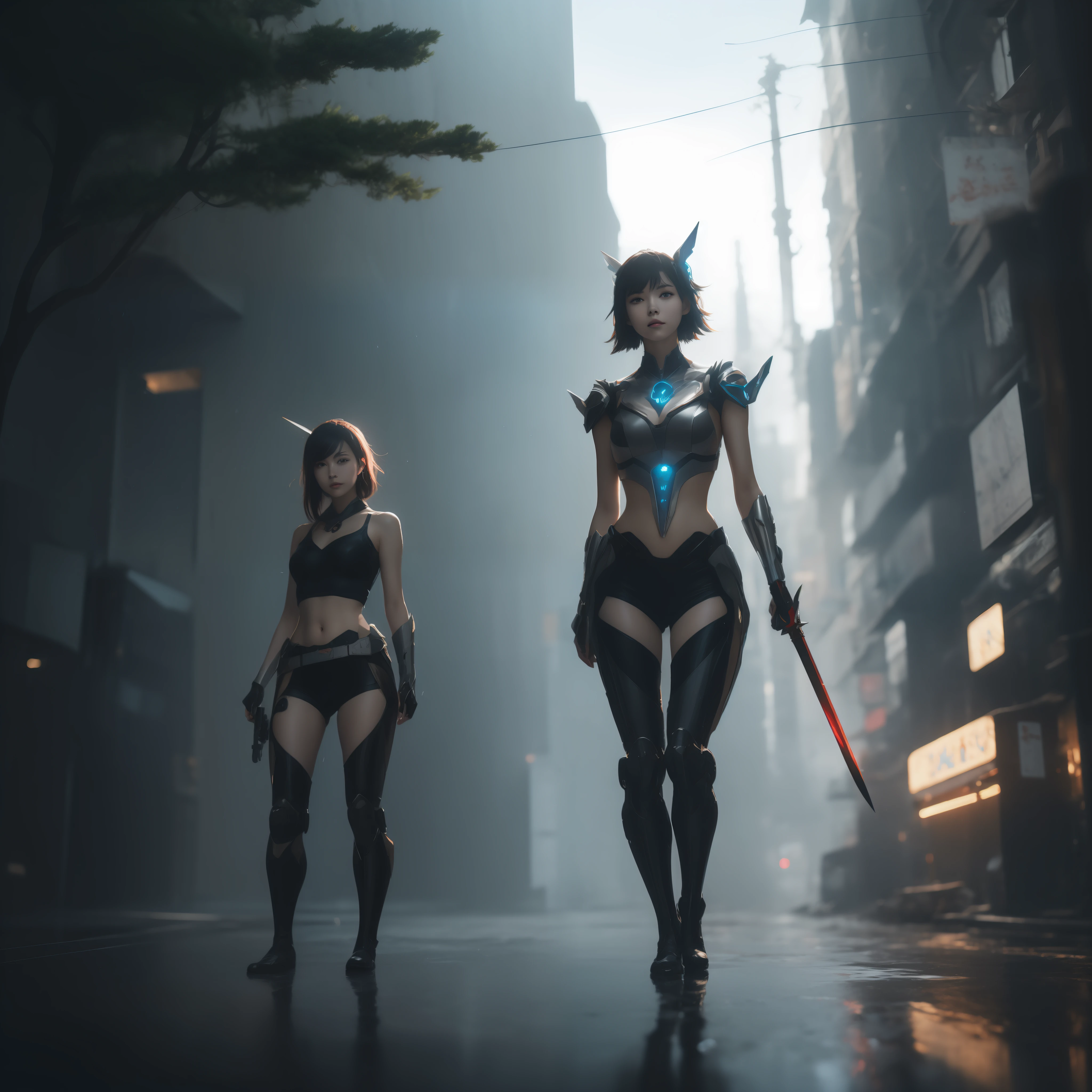 (巨作, Best quality), (Detailed beautiful eyes), (Detailed eyes and detailed face), (Beautiful clear background), (Extremely detailed CG, Super detailed, Best shadows), (( Depth of field)), beautiful concept illustration, (illustration), (Extremely delicate and beautiful), (Perfect details),8K, Anime girl with wings and sword standing in a puddle, cyberpunk art inspired by Krenz Kuschat, Pisif, Fantasy art, Mechanized Valkyrie girl, Guweiz in Pixiv ArtStation, Guweiz in Pixiv ArtStation, Guviz, Best anime 4k Konachan wallpapers, digital cyberpunk anime art, cyberpunk anime girls mecha