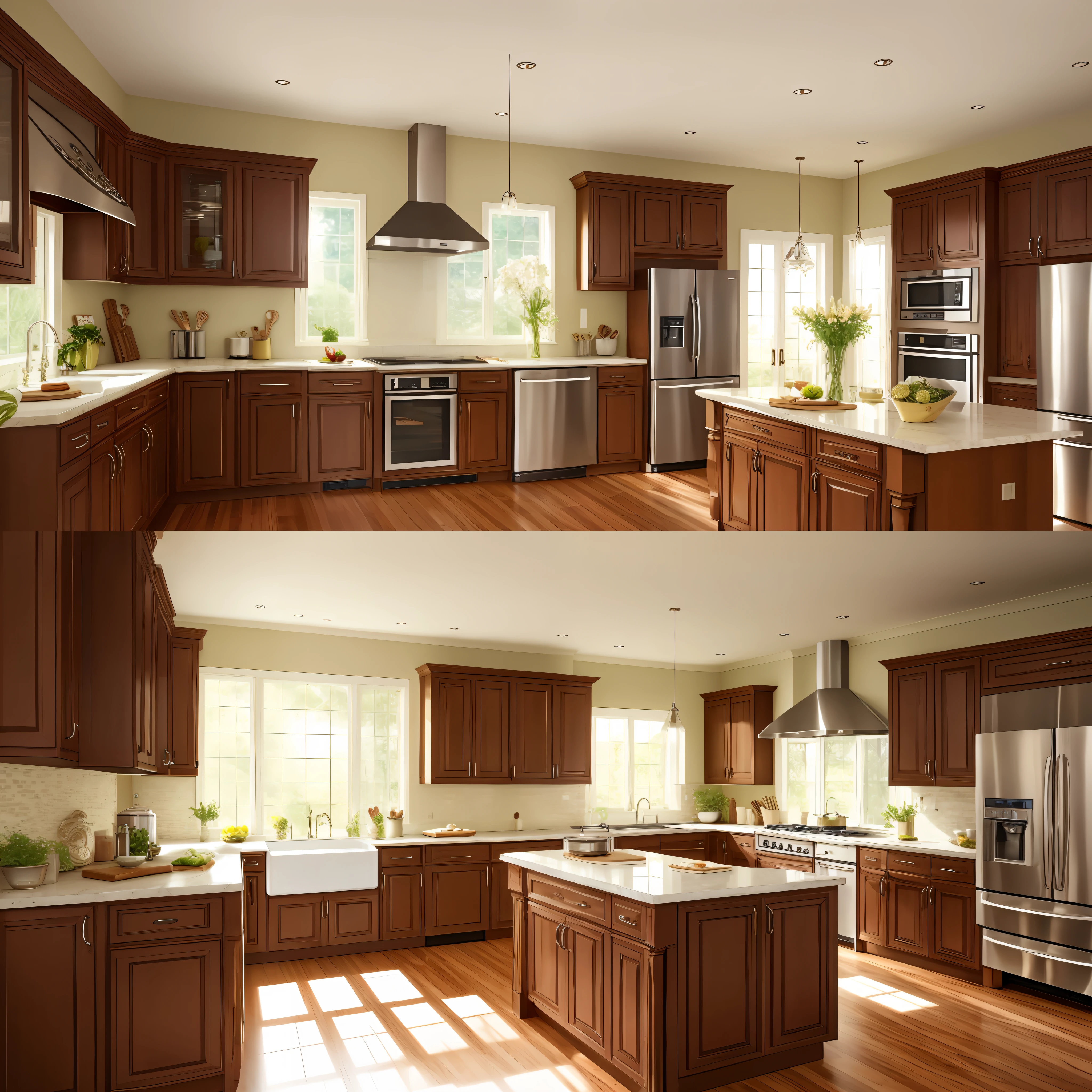 Spacious kitchen，Light brown kitchen door，exquisitedetails, --auto