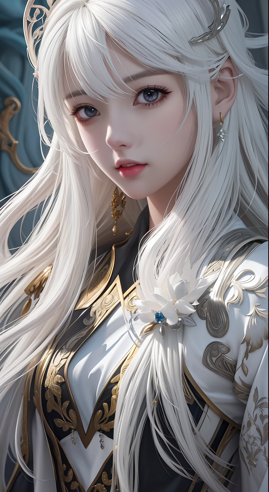 White-haired woman,with a crown on her head, detailed white long hair, Girl with white hair, Detailed digital anime art, Fanart Meilleure ArtStation, with long white hair, detailed portrait of an anime girl, Guviz-style artwork, Stunning character art, Beautiful character painting, great digital art with details