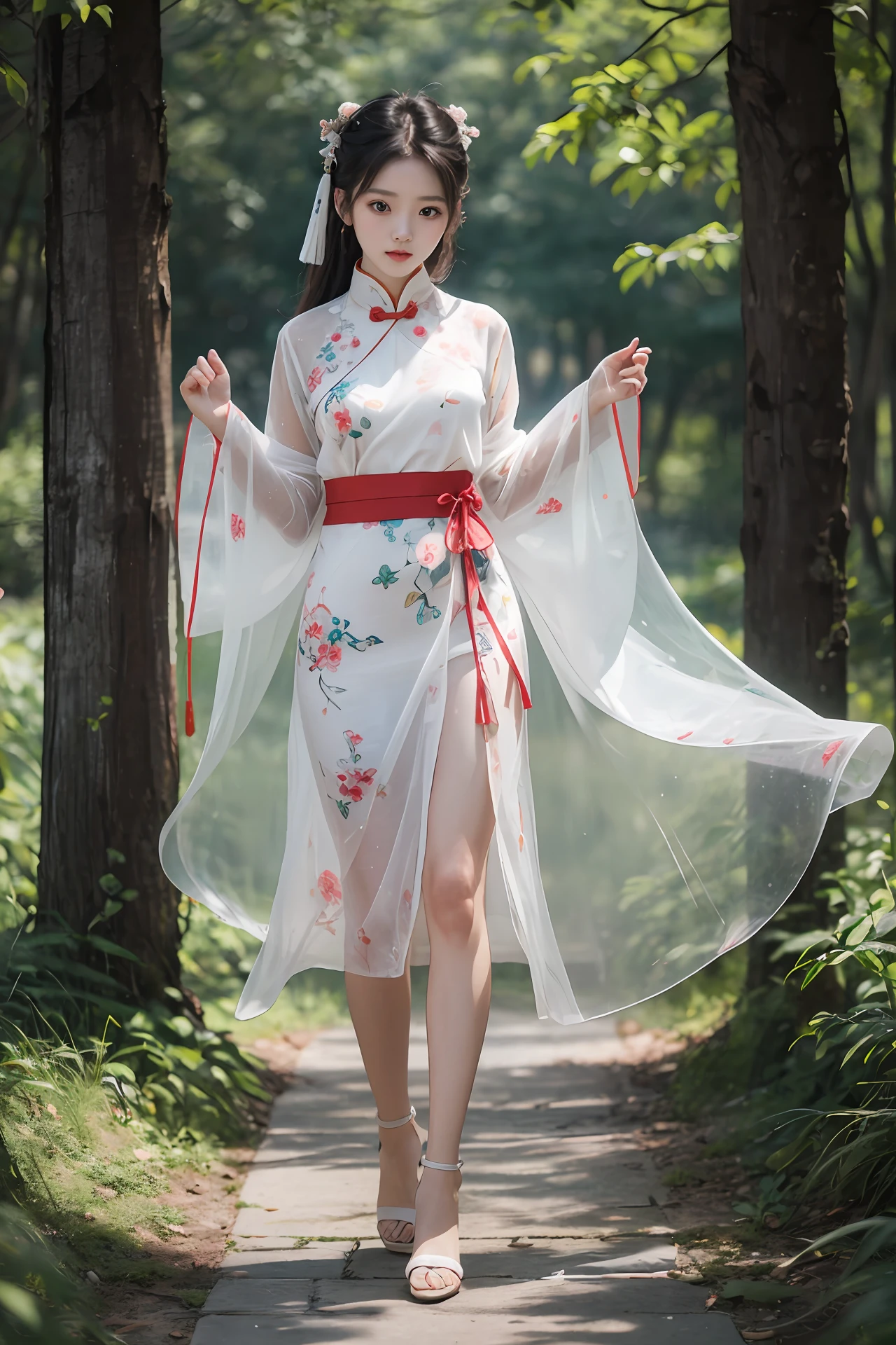 origami dress, full body photo of young lady in a sheer(((paper)))((loose))hanfu, (pale skin:1.377), material((Chinese paper)), (translucent), (sexy), 8k uhd, dslr, soft lighting, high quality, film grain, Fujifilm XT3