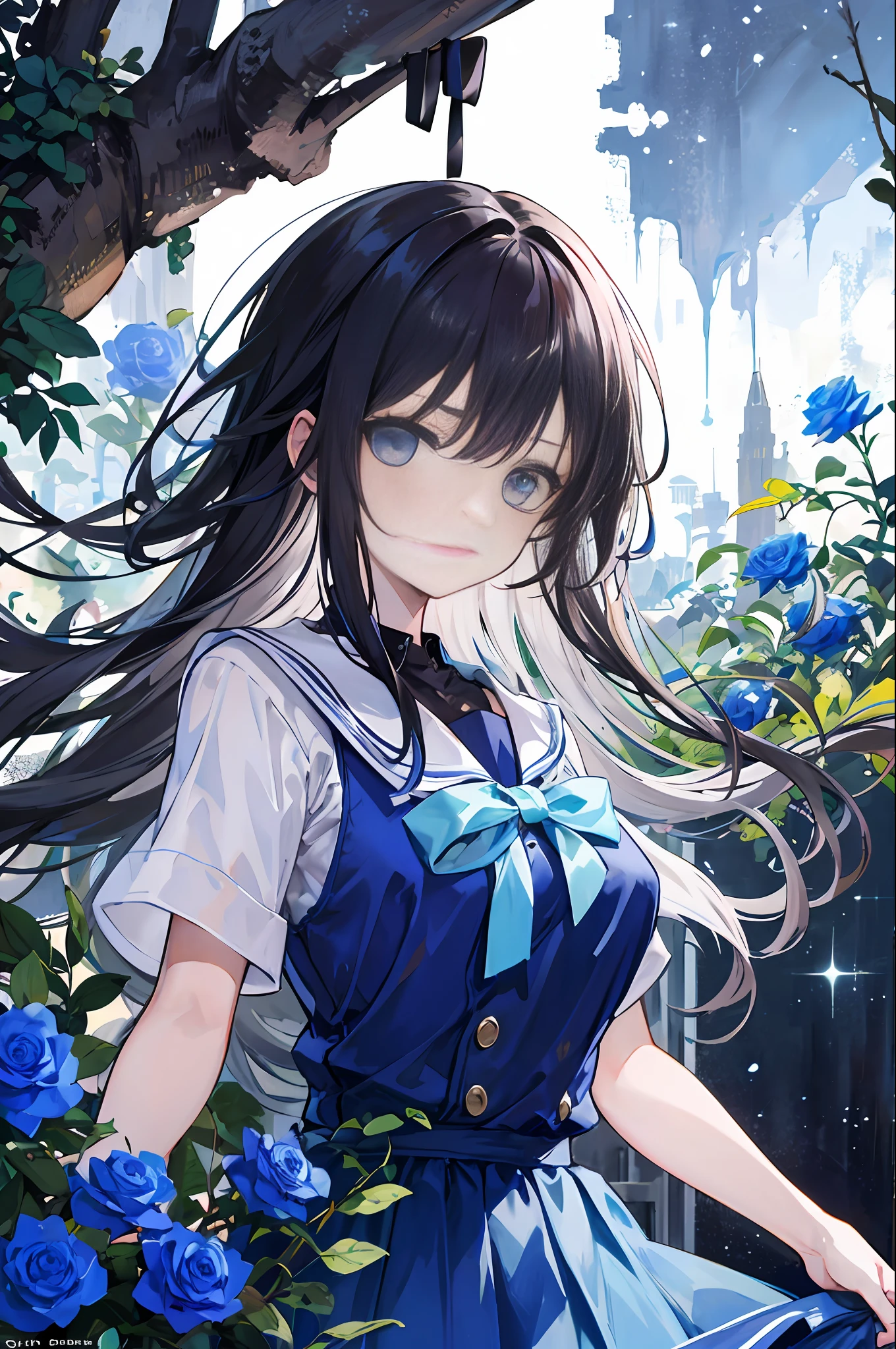 1girl in、Night city、Top image quality、Blue dress,8yo,girl,Blue rose,Black hair color,Long hair,Blue rose girl,Skirt,Young pretty Princess,Blue rose school uniform,Blue rose,{{{Smiling}}},odd eyes,🌌,skirt,👧,{{{{😮🎤}}}},  Blue eyes,Serious face, {stone statue},{{{{{{{upper body}}}}}}},{{{{{{{{{{{girl}}}}}}}}}}},{nsfw}, {{masterpiece}},{{{{{{{{{{Girl with a stone body}}}}}}}}}},{{{gray hair}}},{{{gray full body}}},{{{{{{{{{Plant tendrils cling to the girl.}}}}}}}}},{{{{{{{{{{{{{Weathered skin}}}}}}}}}}}}},{{{{{{{{Cracked skin}}}}}}}},{{{{nipple}}}},Banyan tree,brown tree, {{{{{{colorless eyes}}}}},{{{{{{({{{{white}}}} sclera)}}}}}},{{{{{{{{{eyelid}}}}}}}}}, eyelashes, {eyeshadow},{{{{{lower eyelashes}}}}},small breasts,[green plant],dirt,{{crumbling}},[fossilization],