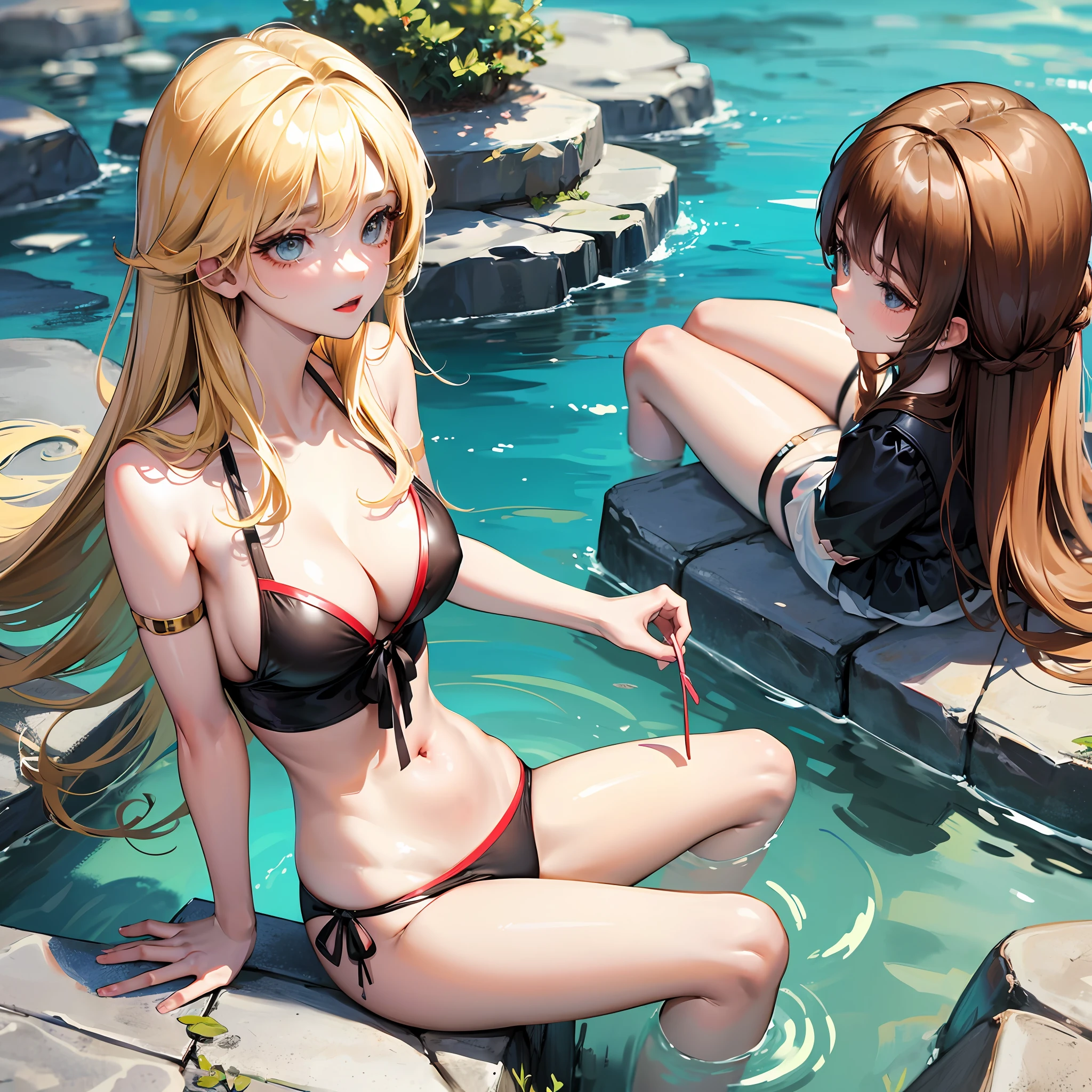 巨作、beste-Qualit、house in the sea、巨乳、Bust 130cm、The feeling of a beautiful blonde girl slouching and scolding、Bold swimsuit --auto