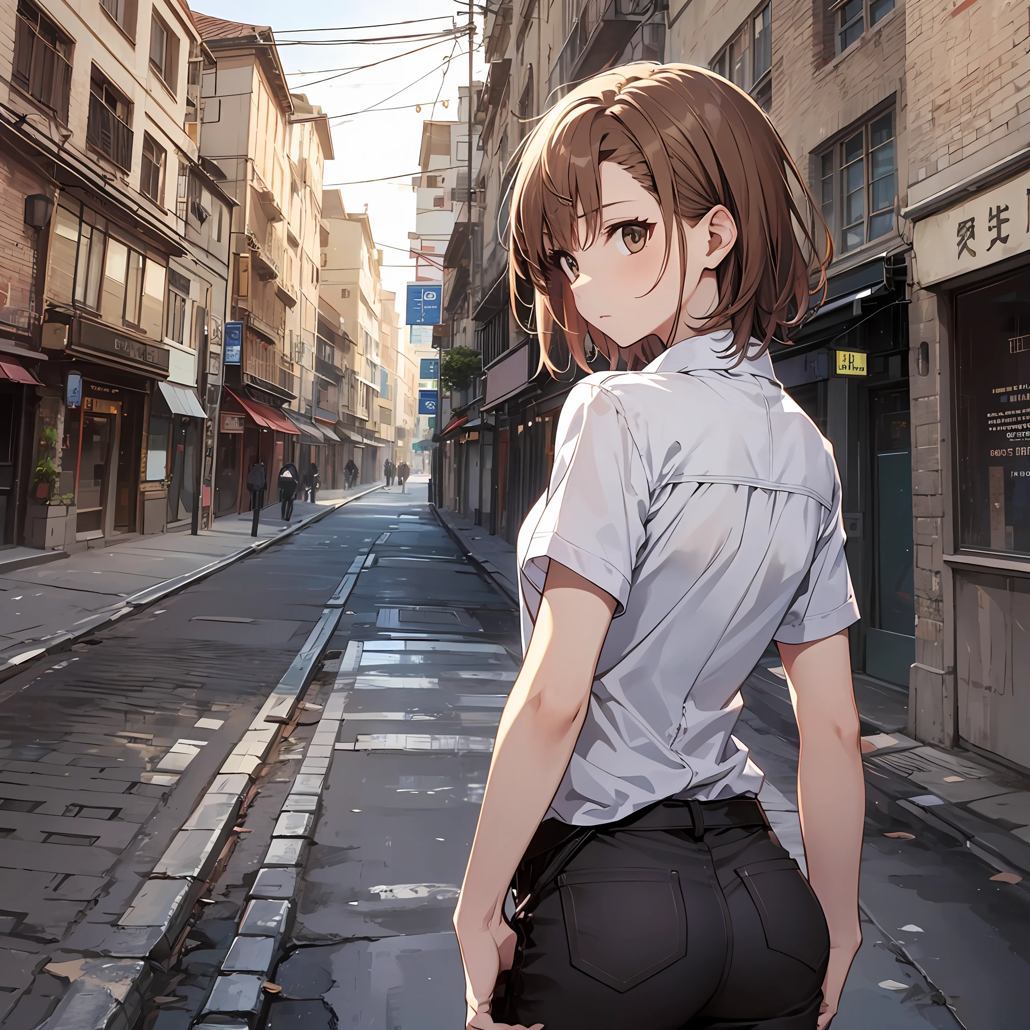 （巨作, beste-Qualit, Misaka_mikoto, Brown-eyed, Short_hair, Small_Breast,）　Rear view　random posing　　Random clothes　　Random Location　　Random View