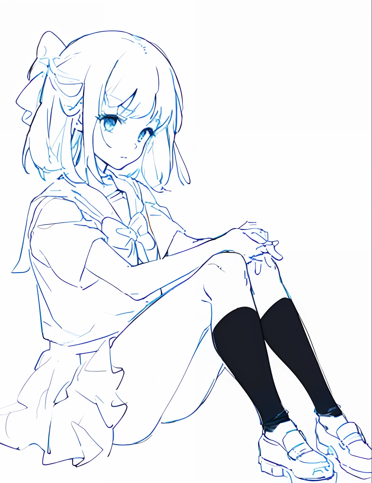 a drawing，a girl sitting on the ground，legs crossed, clean anime outlines, clean lineart, thick lineart, perfect lineart, flat anime style shading, thick line art, heavy outline, clean and meticulous anime style, Outline sketch, Simple lines of art, anime sketch, anime style drawing, thick outline, thick outline, thick black lineart, Line sketch!!