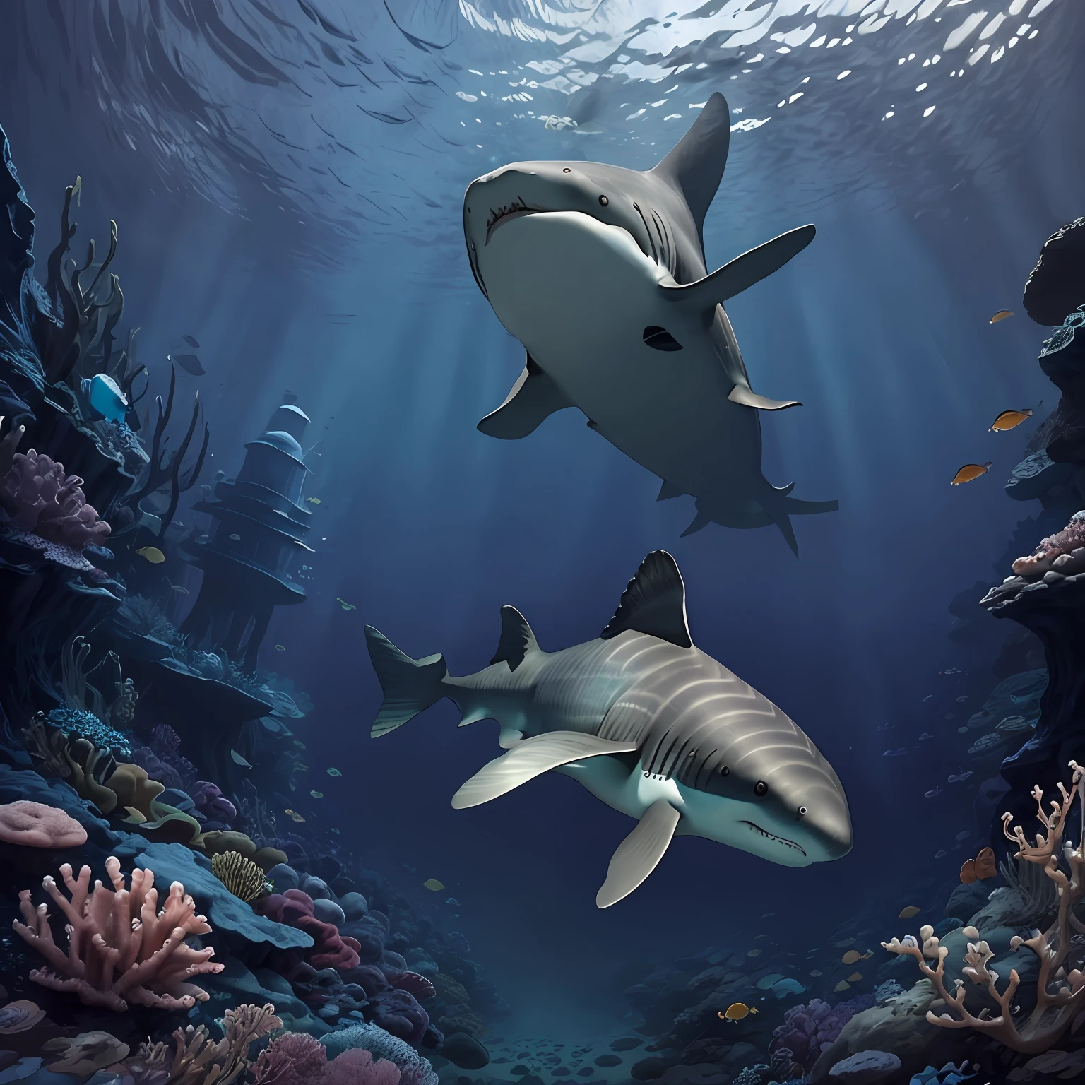 At the bottom of the ocean, a basking shark eats an octopus --auto