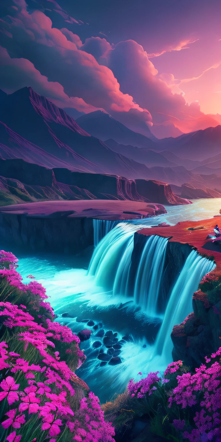 Masterpiece, best quality, high quality, extremely detailed CG unity 8k wallpaper, landscape, outdoor, sky, cloud, sky, no humans, mountain, landscape, water, tree, blue sky, waterfall, cliff, nature, lake, river , cloudy skies, award winning photography, bokeh, depth of field, HDR, bloom, chromatic aberration, photorealism, very detailed, trending on artstation, trending on CGsociety, intricate, high detail, dramatic, midjourney art