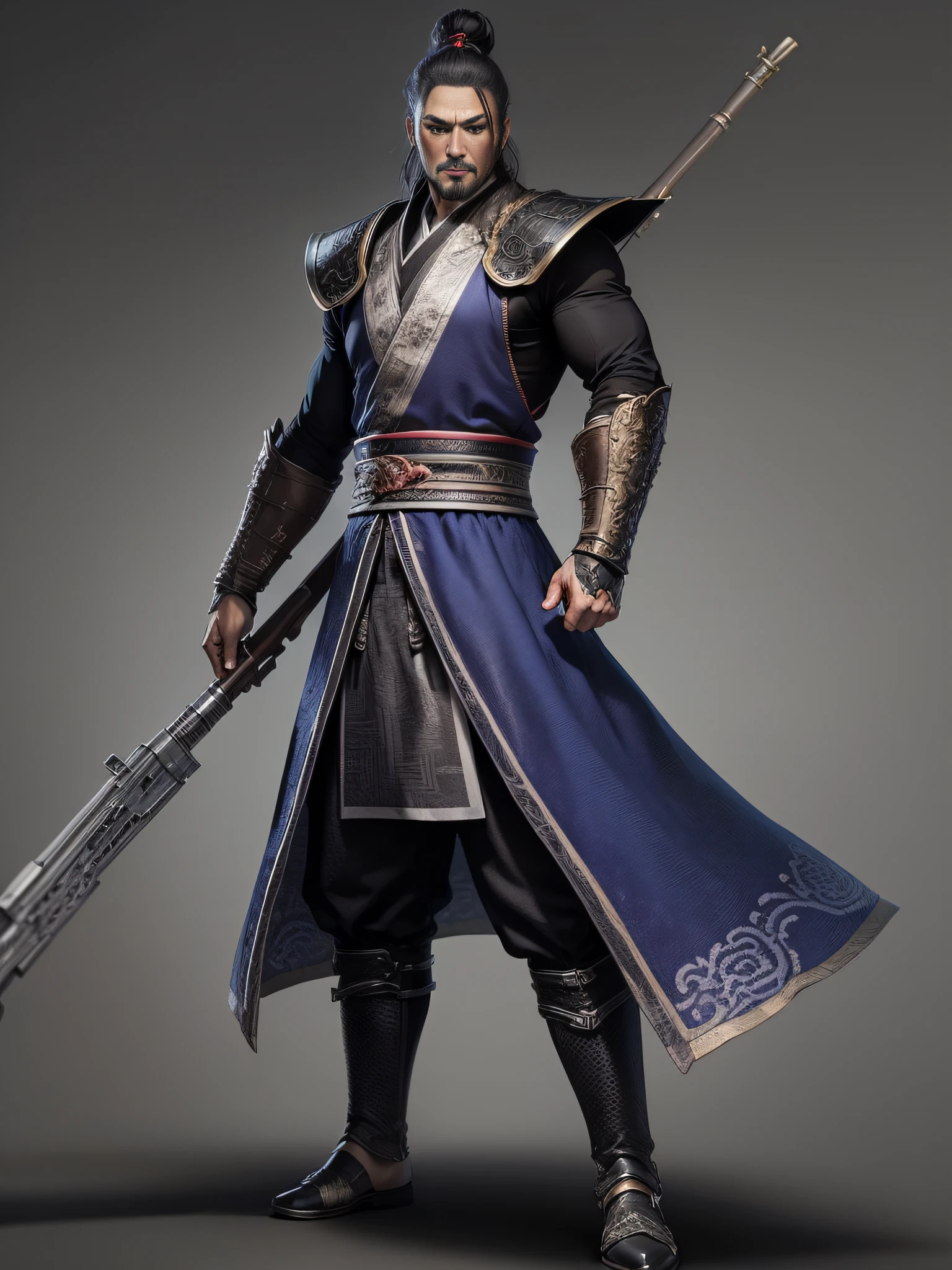 The image of Yu Forbidden in the Romance of the Three Kingdoms,masterpaintings,Long gun in hand,HighestQuali --auto