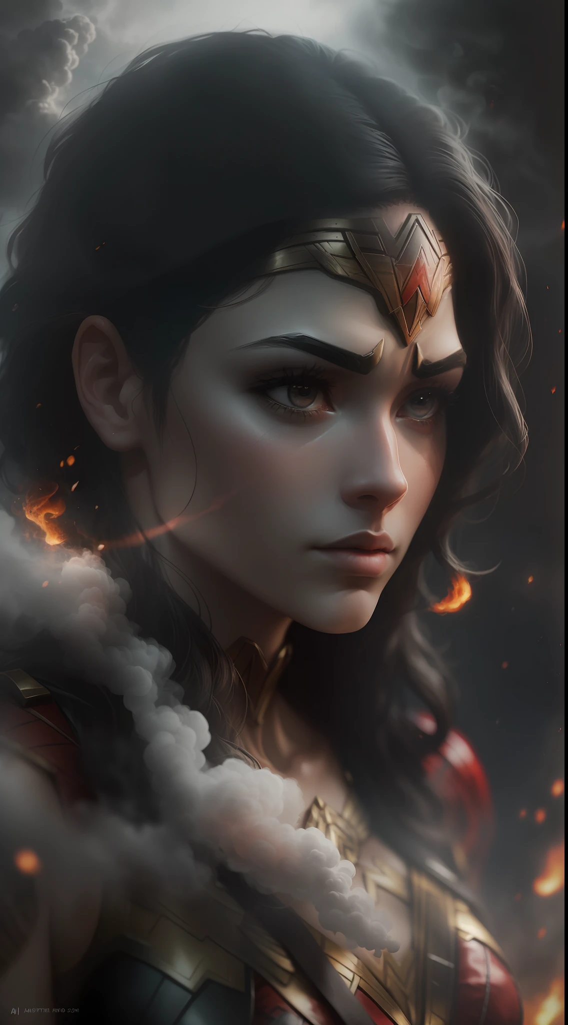 (gloomy shot: 1.1), epic realistic, Wonder Woman in a red smoke cloud, soft cinematic light, Adobe Lightroom, darkroom, HDR, intricate, highly detailed, (depth of field: 1.4), hyper-detail (artstation: 1.4), cinematic, warm light, dramatic light (complex details: 1.1)