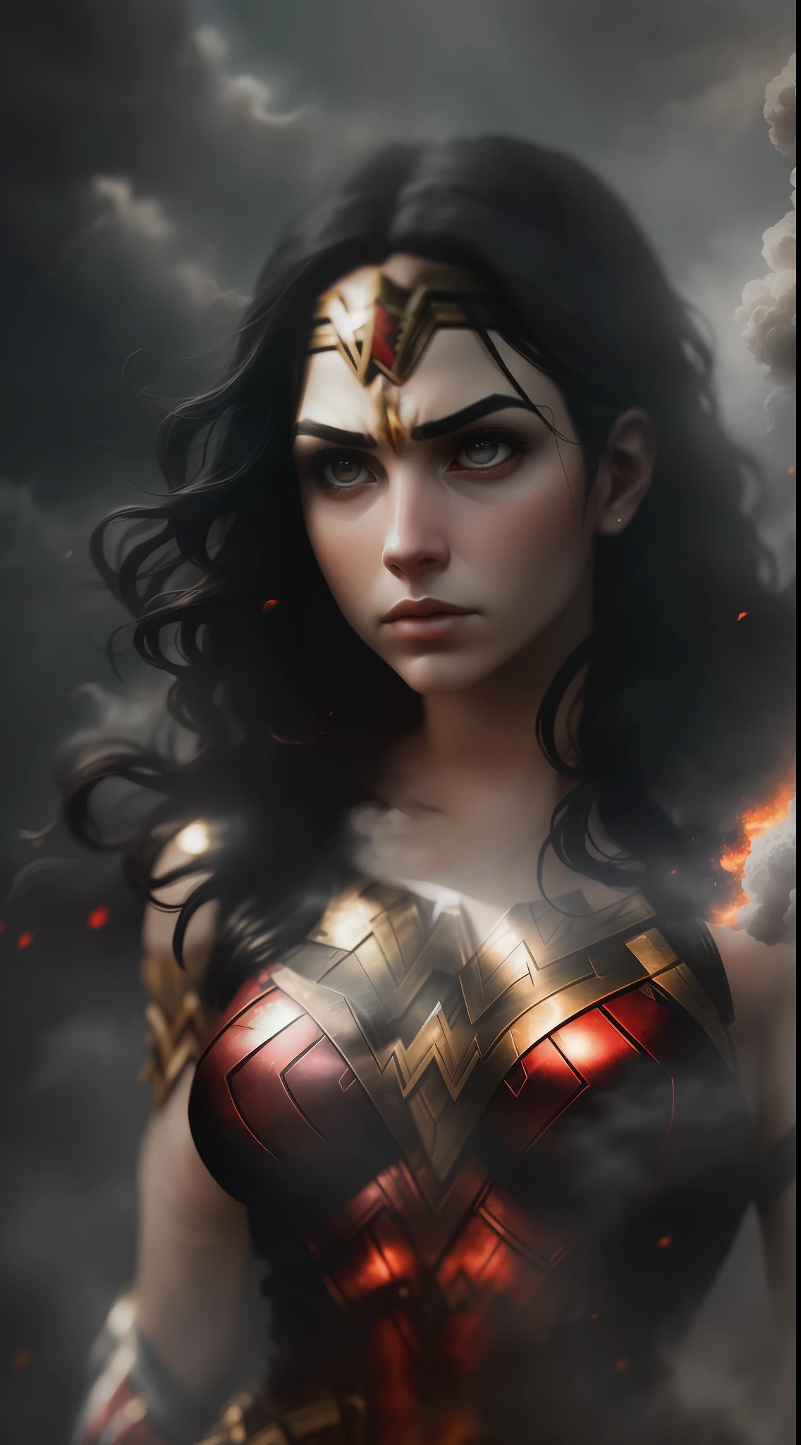(gloomy shot: 1.1), epic realistic, Wonder Woman in a red smoke cloud, soft cinematic light, Adobe Lightroom, darkroom, HDR, intricate, highly detailed, (depth of field: 1.4), hyper-detail (artstation: 1.4), cinematic, warm light, dramatic light (complex details: 1.1)