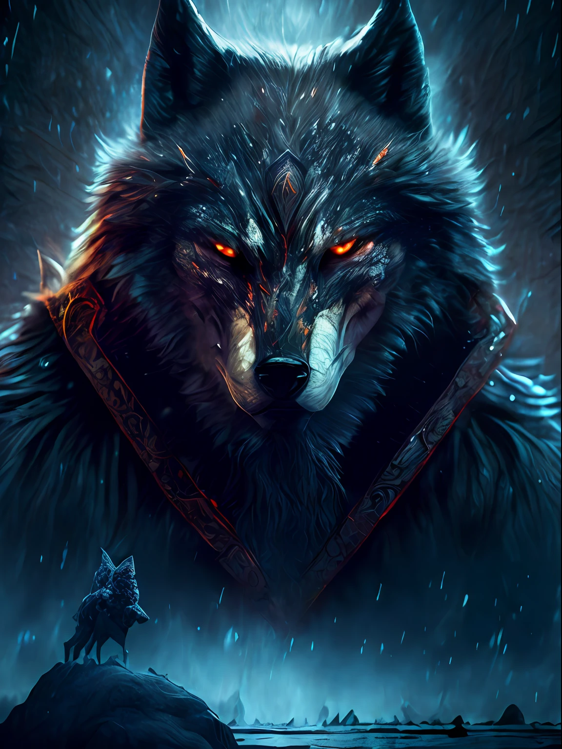 Wolf God、ultra realisitic、nervousness、Cold、highly details、Sharp、professinal、8K UHD、films、darkly、violence、exteriors、rios、battleing、chase、theatrical、Vivid、Tension、Rendering、Epic、at twilight、hdr、album covers、Blizzard、salama、disaster ,masterpaintings