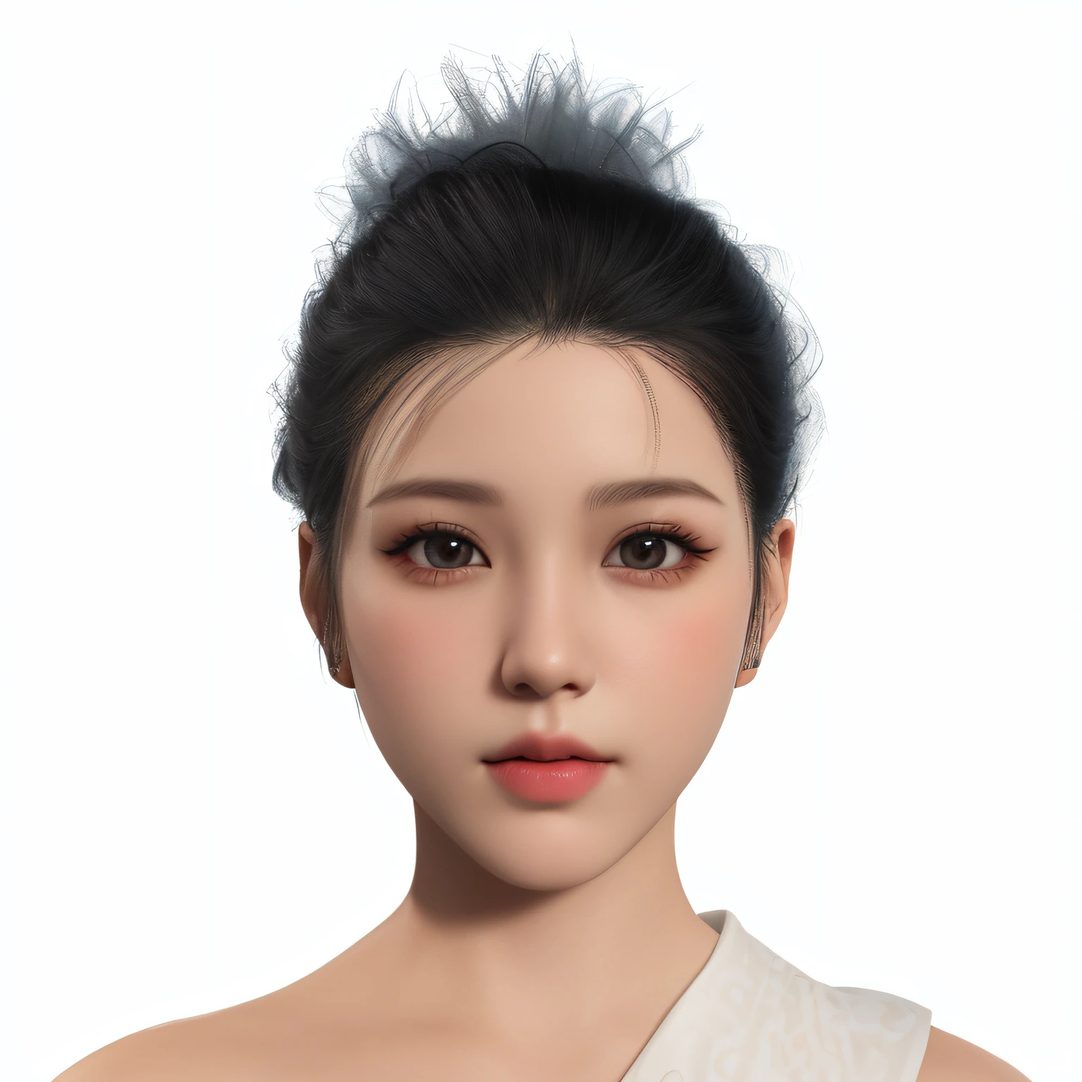 a close up of a woman with a white dress and a black hair, inspired by Sim Sa-jeong, with very highly detailed face, real detailed face, accurate detailed face, detailed face of a asian girl, realistic face and body hybrid, human realistic face, realistic restored face, single realistic face, 8K highly detailed face, Realistic facial details, Detailed realistic face