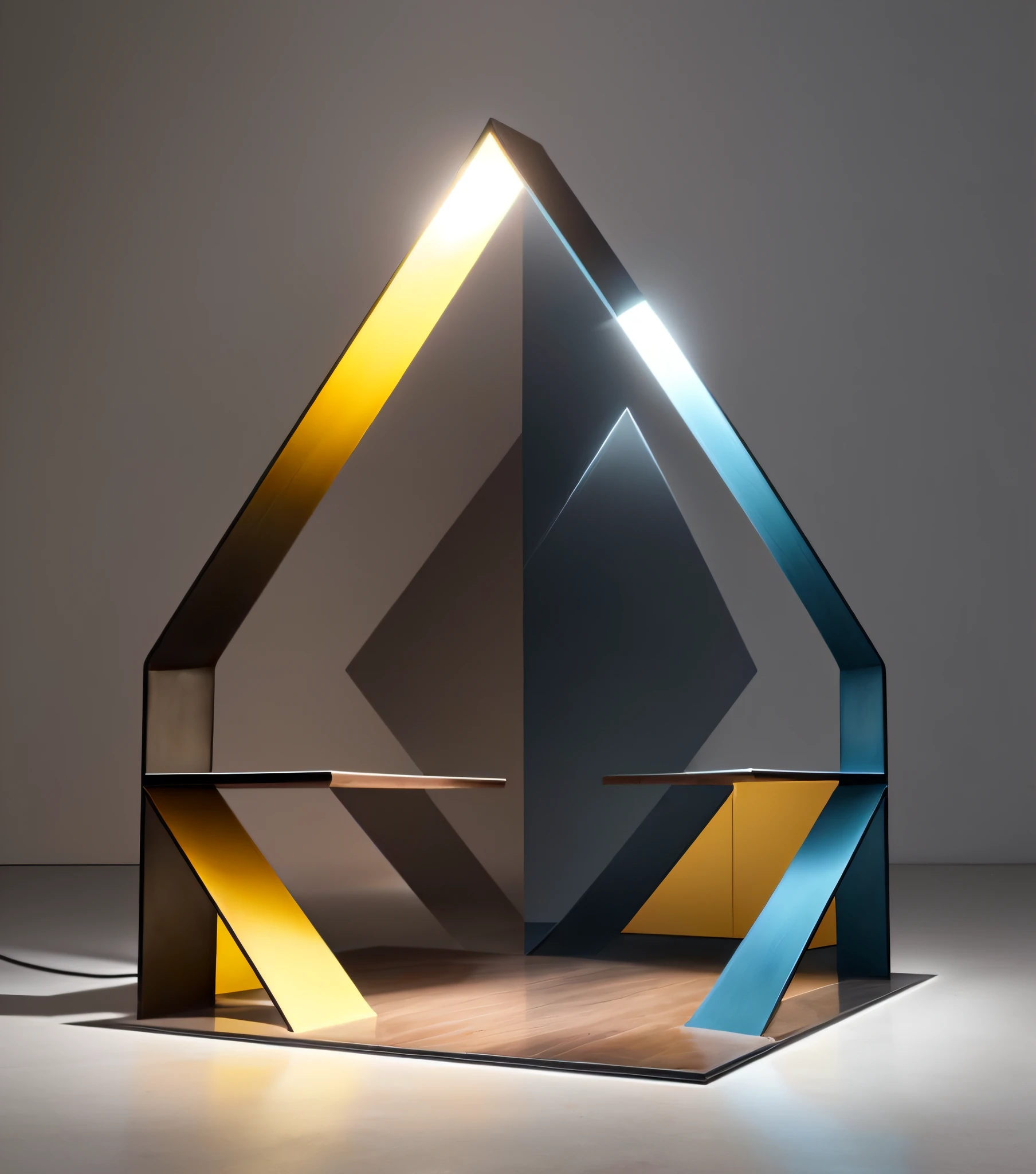 there is a table with a glass top and a metal base, furniture concept photo!!, inspired by Julian Fałat, futuristic furniture, inspired by Aleksander Kobzdej, inspired by Shigeru Aoki, minimal structure, inspired by Anton Solomoukha, Spatial structure, inspired by Aleksander Kotsis, futuristic lighting, Product photo