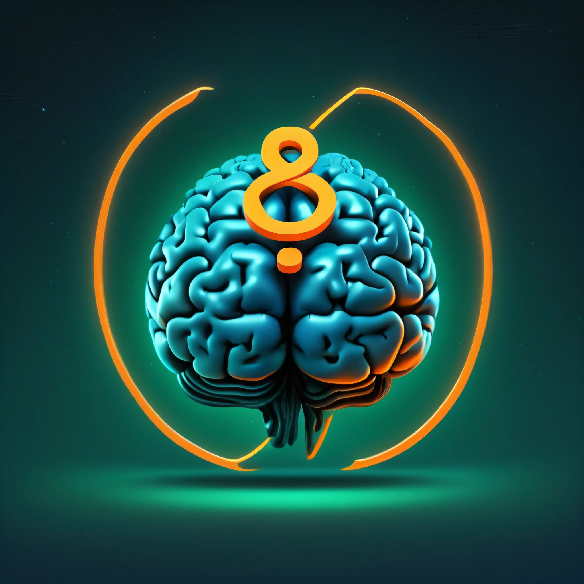 A blue brain with an orange light signal in the center. The brain is sitting on a green background with a black infinity symbol in the background