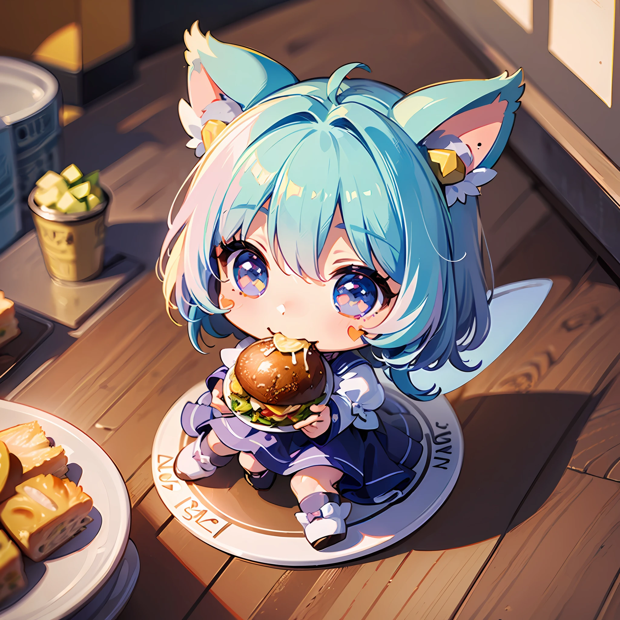 ((sticker:1.5)))、((Chibi Chara))、(((Eat lunch ))、Fluffy、1girl in、bowing、Thanks、Strongest、Chibi Chara、ful body、Pastel colors hair、Fairy tale、Fantastical、masute piece、beste-Qualit、high picture quality