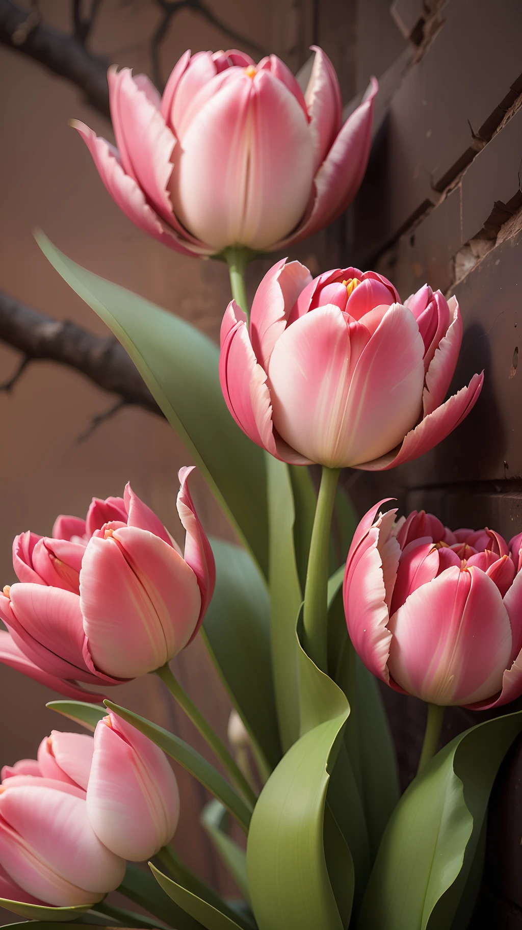 Three red tulip, three red tulips in the tree,red tulips,dark background,high resolution,high quality