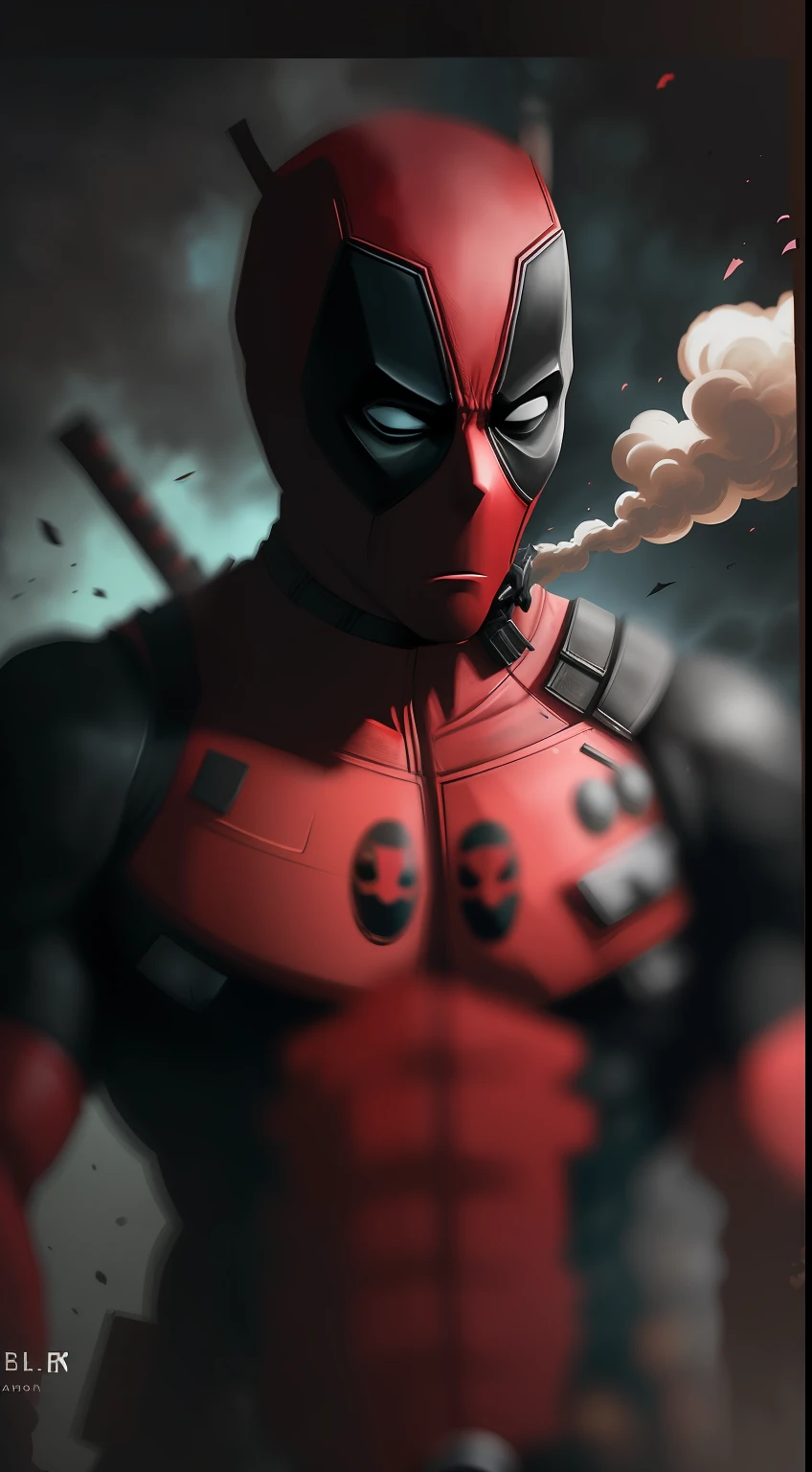 (A gloomy snapshot: 1.1), Epic Realistic, Black Deadpool in a red smoke cloud, soft cinematic light, Adobe Lightroom, photolab, HDR, intricated, Highly detailed, (Depth of field: 1,4), hyper-detail (artstation: 1,4), cinematic, warm light, Dramatic light (intricate details: 1,1)