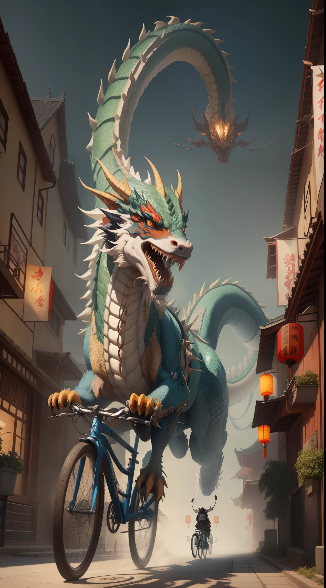 Best quality,masterpaintings,A high resolution,CG,1 Chinese dragon riding a bicycle,A high resolution,4K,8K,Bokeh,